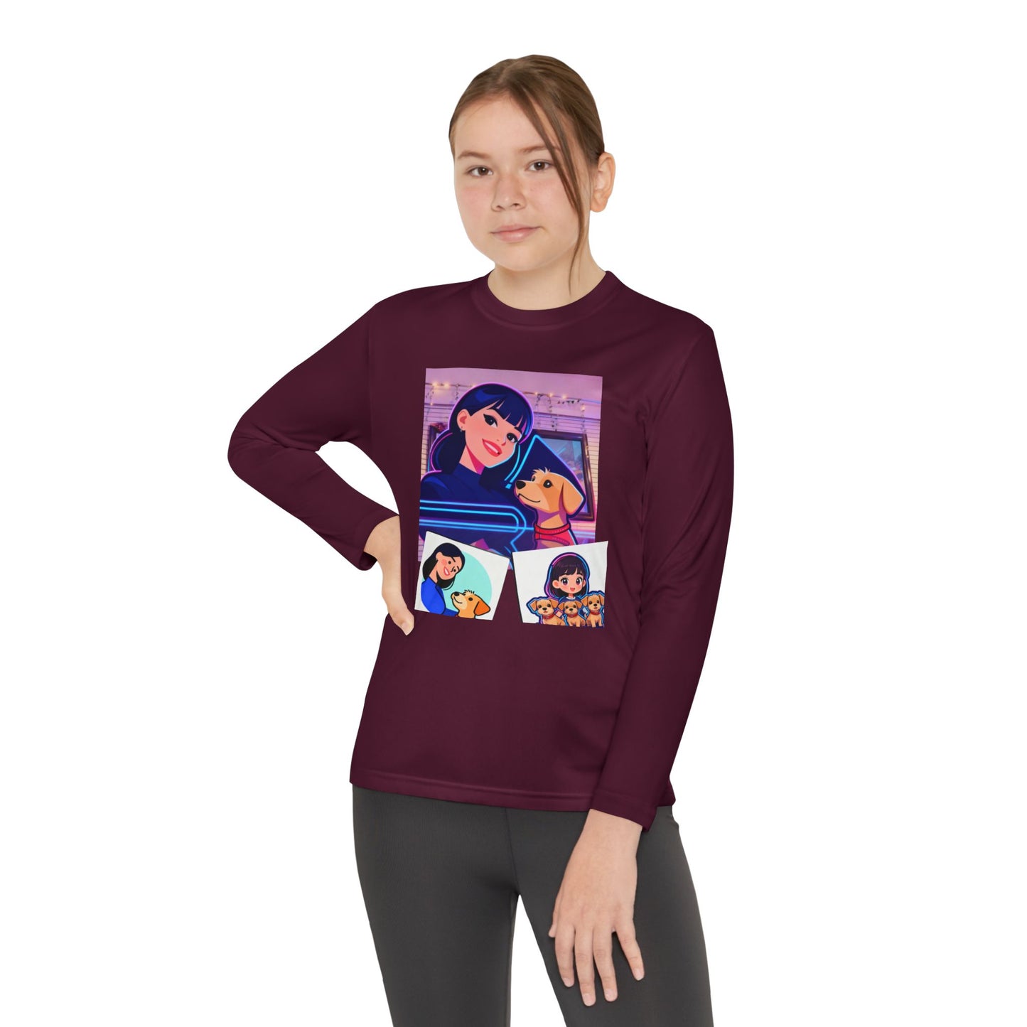 Youth Long Sleeve Tee — Girl Hugging Dog Graphic
