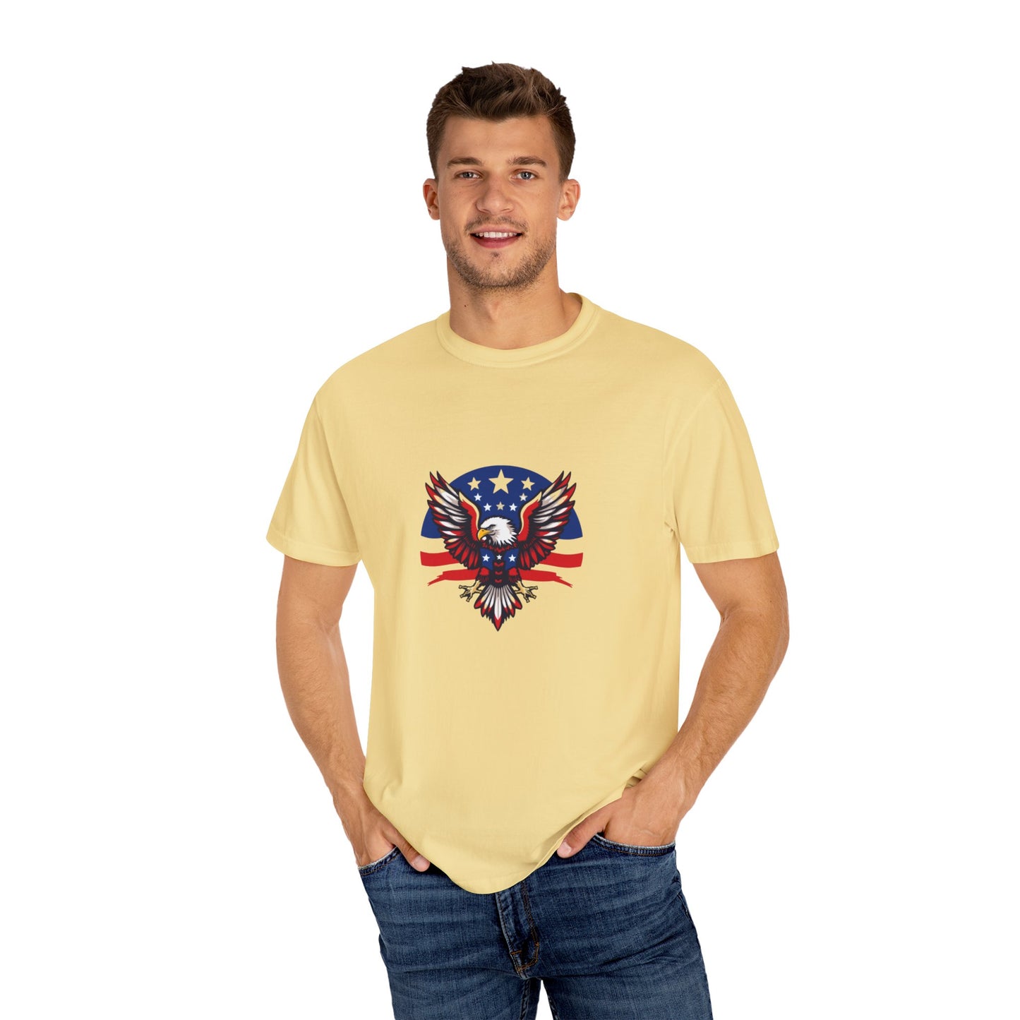 Patriotic T-Shirt with Eagle Graphic | Faith By Flag Tee, Unisex Apparel, Independence Day Shirt, Casual Wear, Gift for Veterans