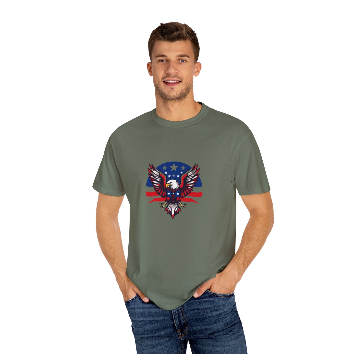 Patriotic T-Shirt with Eagle Graphic | Faith By Flag Tee, Unisex Apparel, Independence Day Shirt, Casual Wear, Gift for Veterans