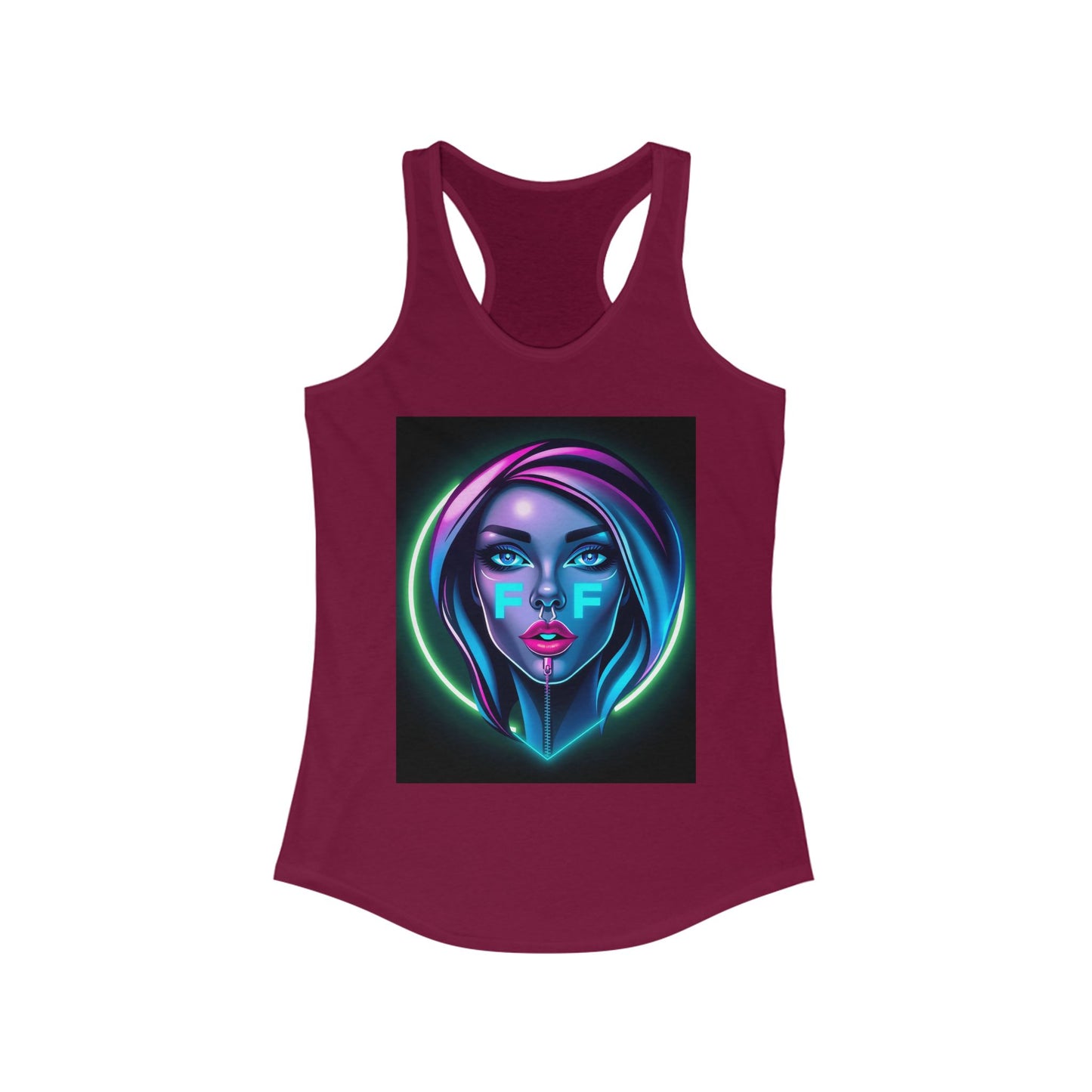 Neon Graphic Racerback Tank Top for Women, Vibrant Summer Top, Festival Wear, Casual Summer Tank, Art Lover Gift