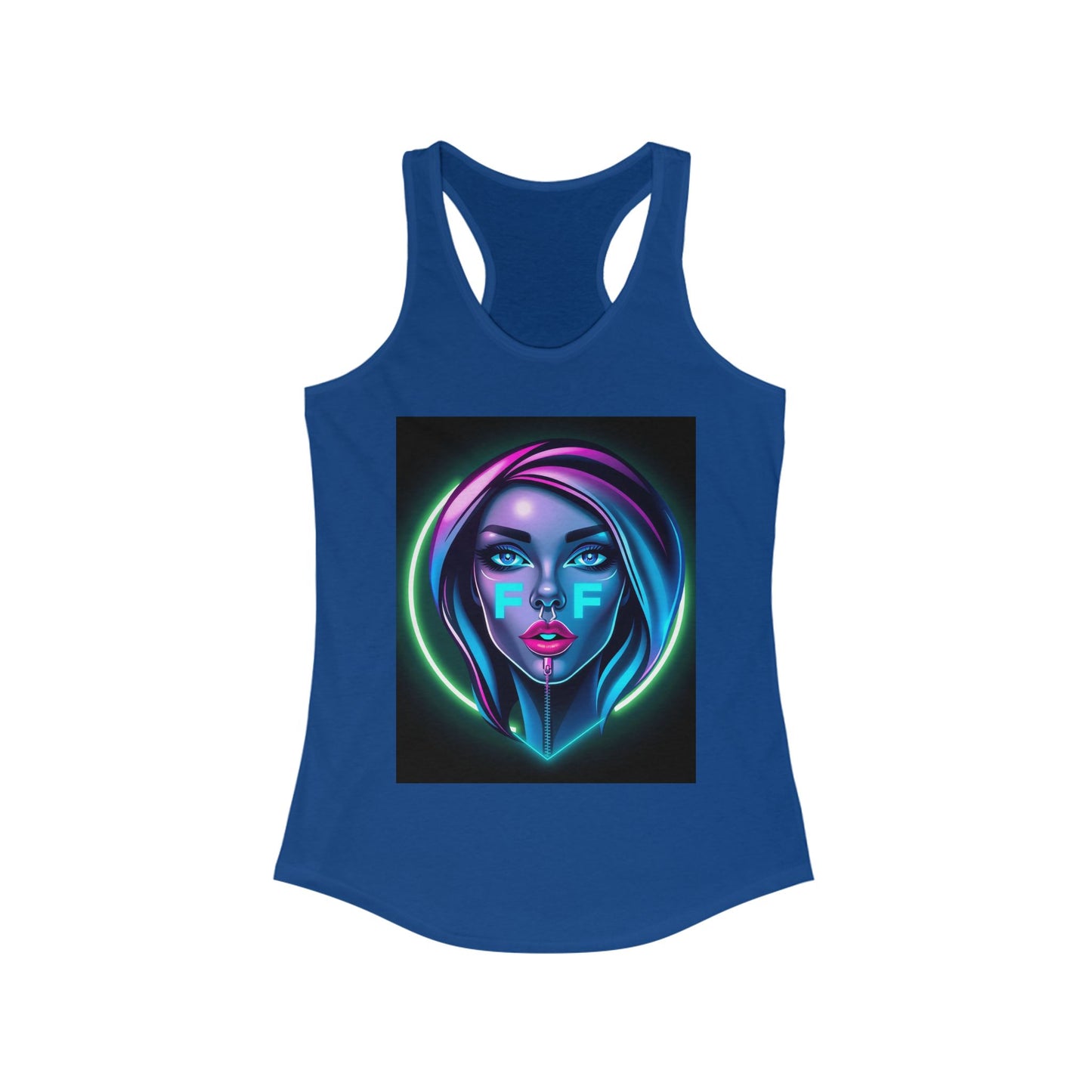 Neon Graphic Racerback Tank Top for Women, Vibrant Summer Top, Festival Wear, Casual Summer Tank, Art Lover Gift