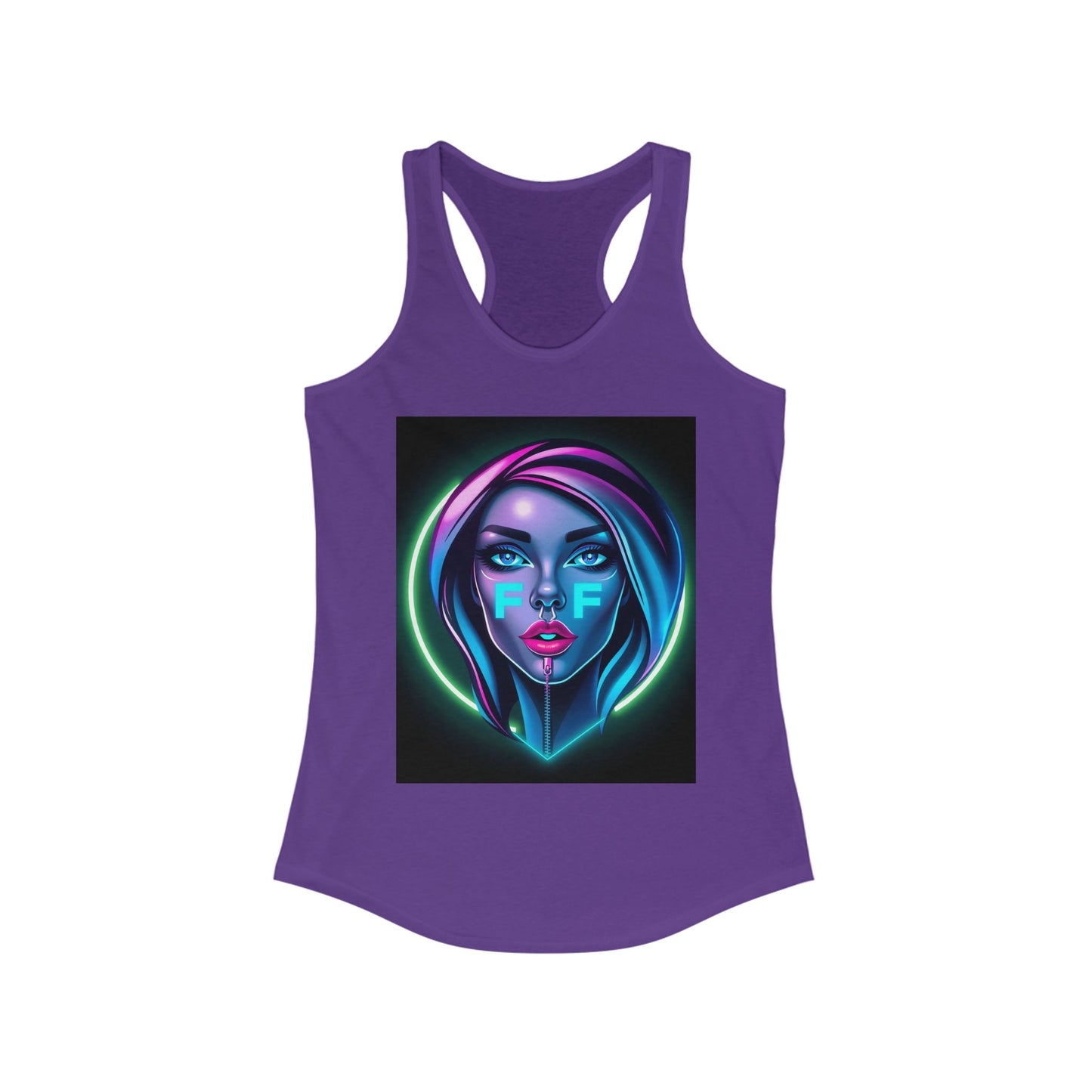 Neon Graphic Racerback Tank Top for Women, Vibrant Summer Top, Festival Wear, Casual Summer Tank, Art Lover Gift