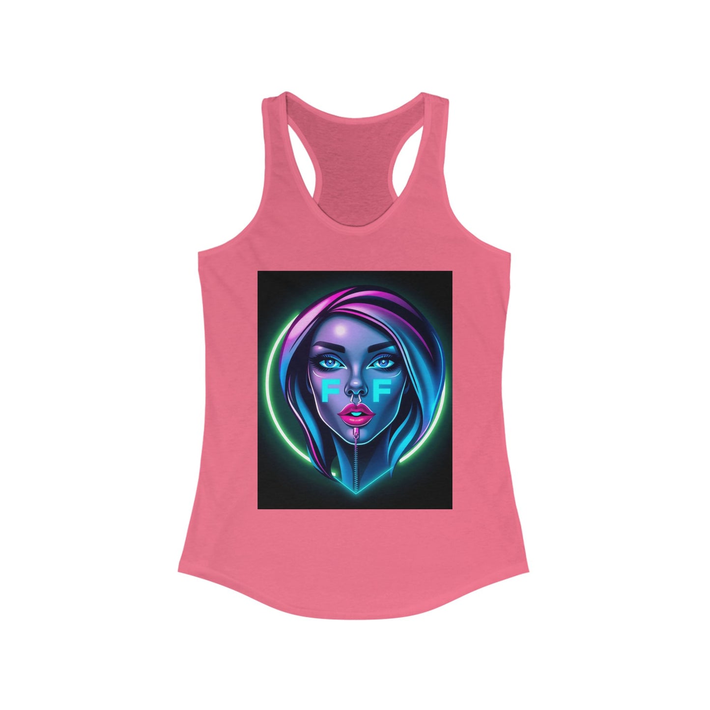Neon Graphic Racerback Tank Top for Women, Vibrant Summer Top, Festival Wear, Casual Summer Tank, Art Lover Gift