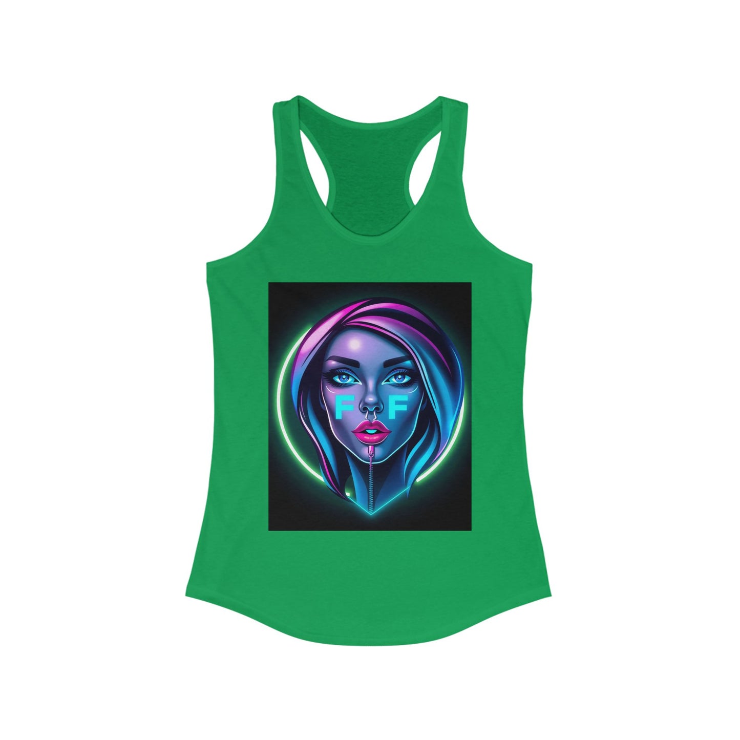 Neon Graphic Racerback Tank Top for Women, Vibrant Summer Top, Festival Wear, Casual Summer Tank, Art Lover Gift