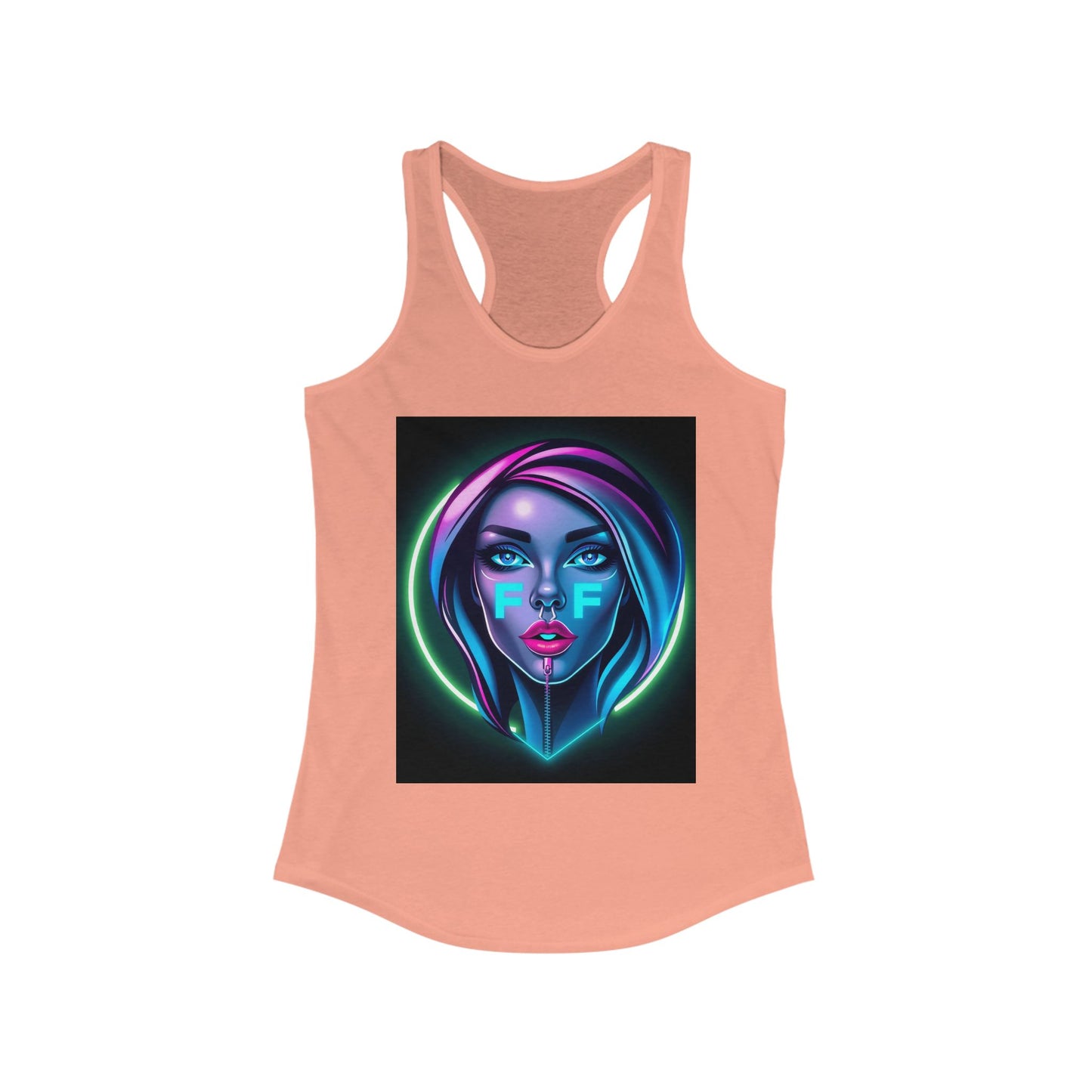 Neon Graphic Racerback Tank Top for Women, Vibrant Summer Top, Festival Wear, Casual Summer Tank, Art Lover Gift