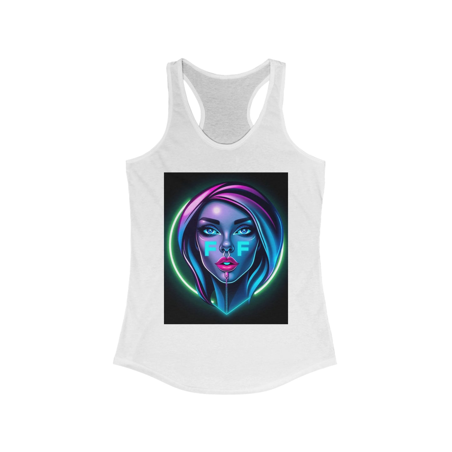 Neon Graphic Racerback Tank Top for Women, Vibrant Summer Top, Festival Wear, Casual Summer Tank, Art Lover Gift
