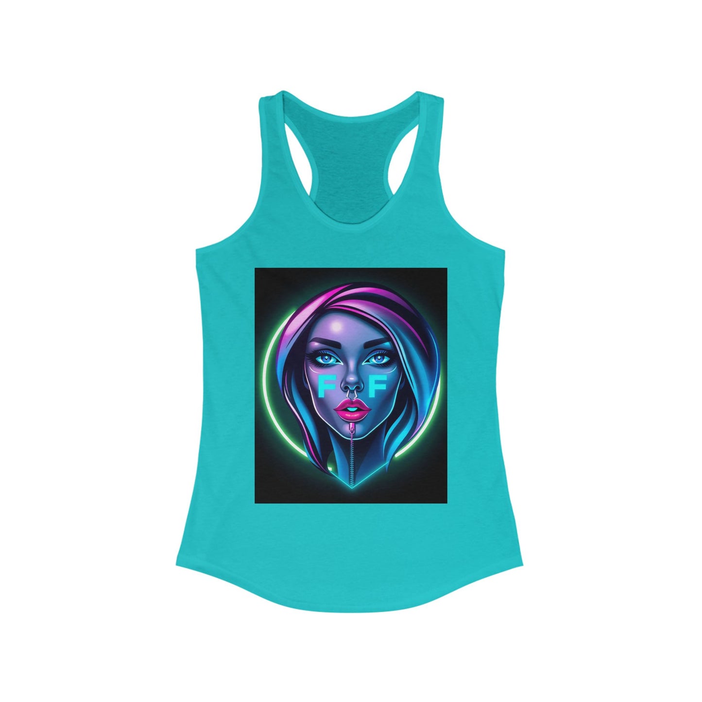 Neon Graphic Racerback Tank Top for Women, Vibrant Summer Top, Festival Wear, Casual Summer Tank, Art Lover Gift