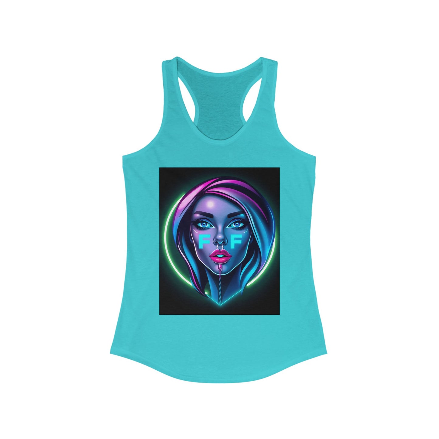 Neon Graphic Racerback Tank Top for Women, Vibrant Summer Top, Festival Wear, Casual Summer Tank, Art Lover Gift