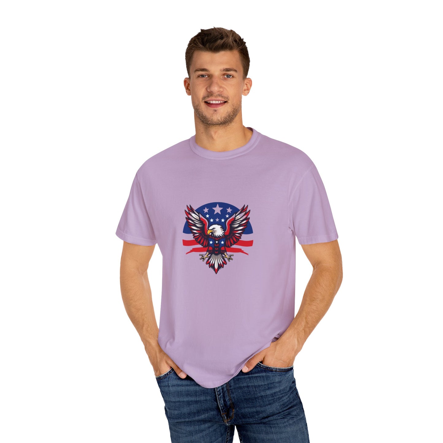 Patriotic T-Shirt with Eagle Graphic | Faith By Flag Tee, Unisex Apparel, Independence Day Shirt, Casual Wear, Gift for Veterans