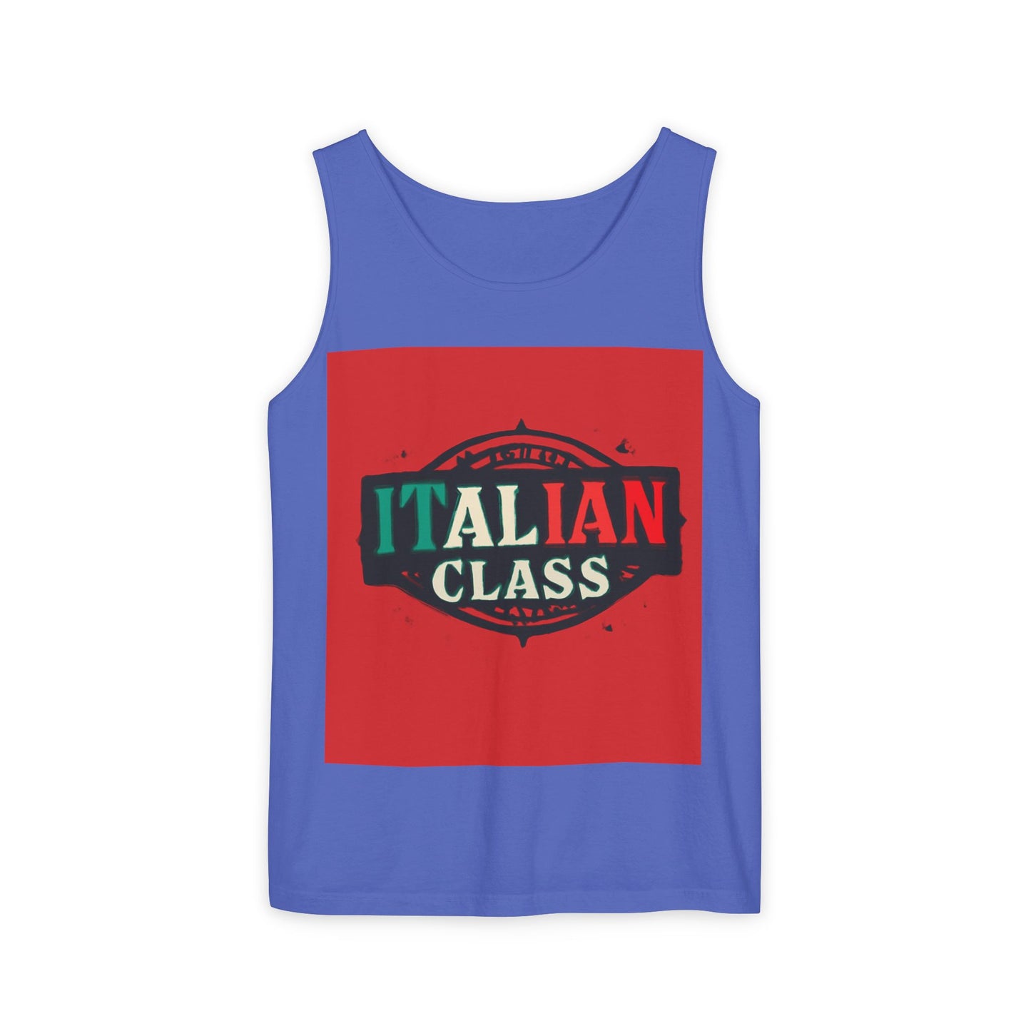 Italian Class Unisex Garment-Dyed Tank Top, Casual Summer Wear, Italian Heritage Gift, Foodie Apparel, Vacation Top