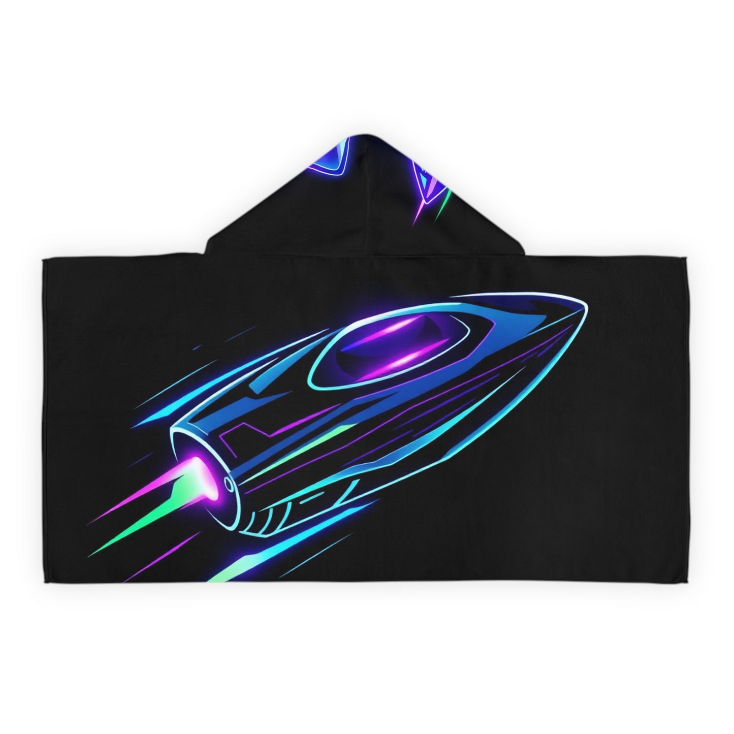 Youth Hooded Towel - Neon Speed Boat Design for Fun Summer Adventures