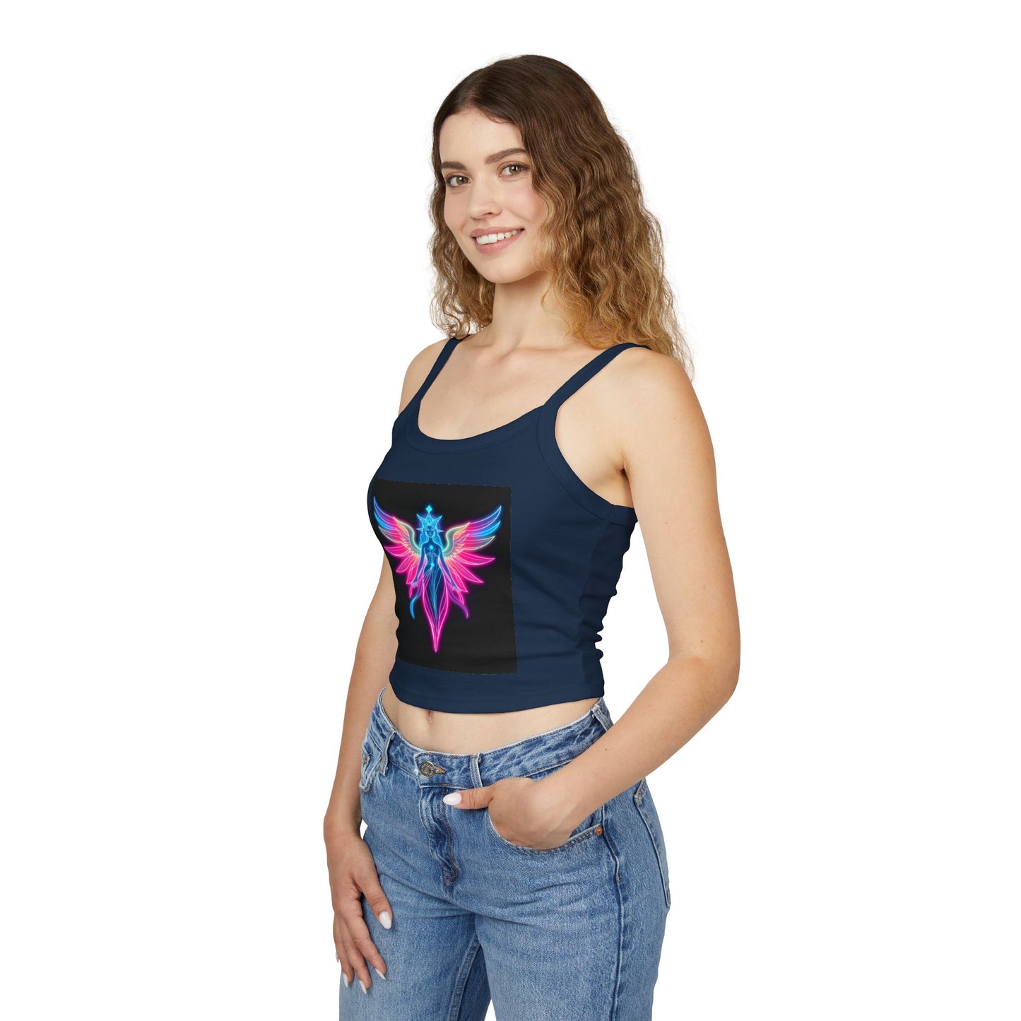 Neon Angel Graphic Spaghetti Strap Tank Top, Summer Shirt, Festival Wear, Bohemian Top, Trendy Casual Wear, Gift for Her