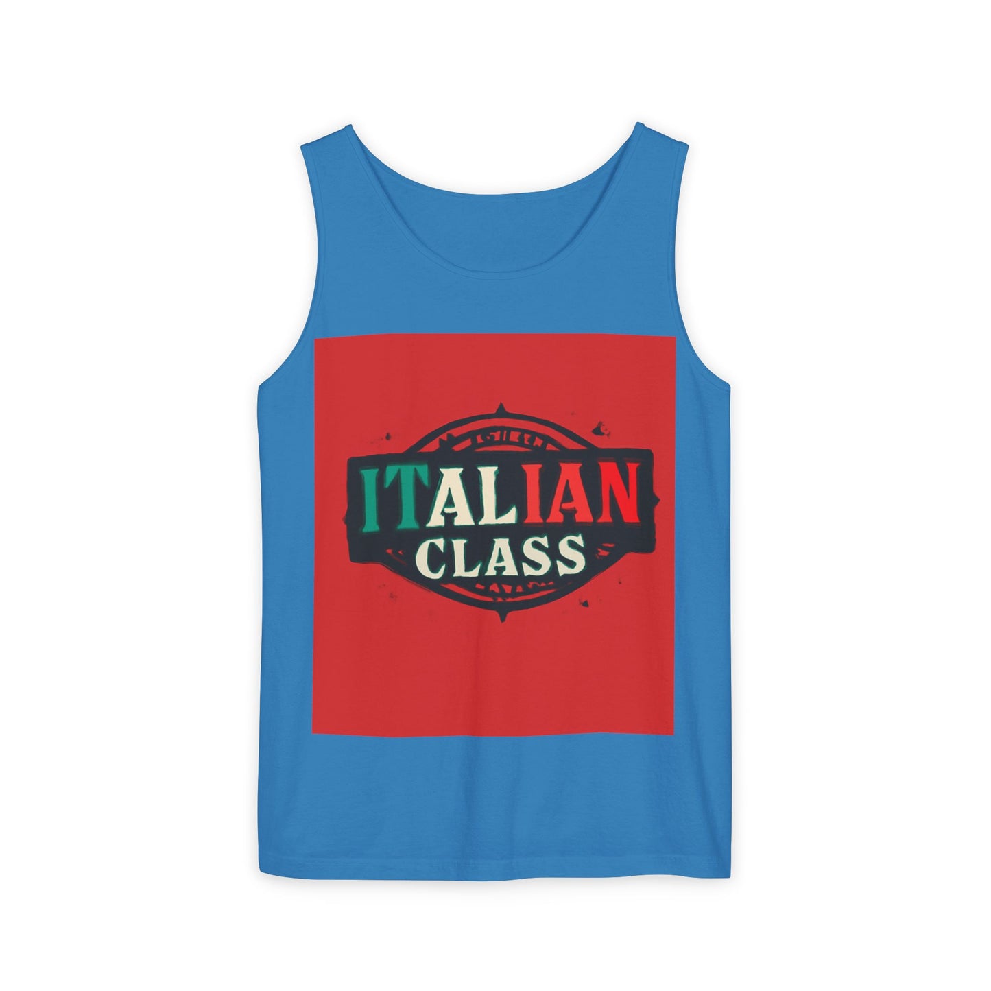 Italian Class Unisex Garment-Dyed Tank Top, Casual Summer Wear, Italian Heritage Gift, Foodie Apparel, Vacation Top