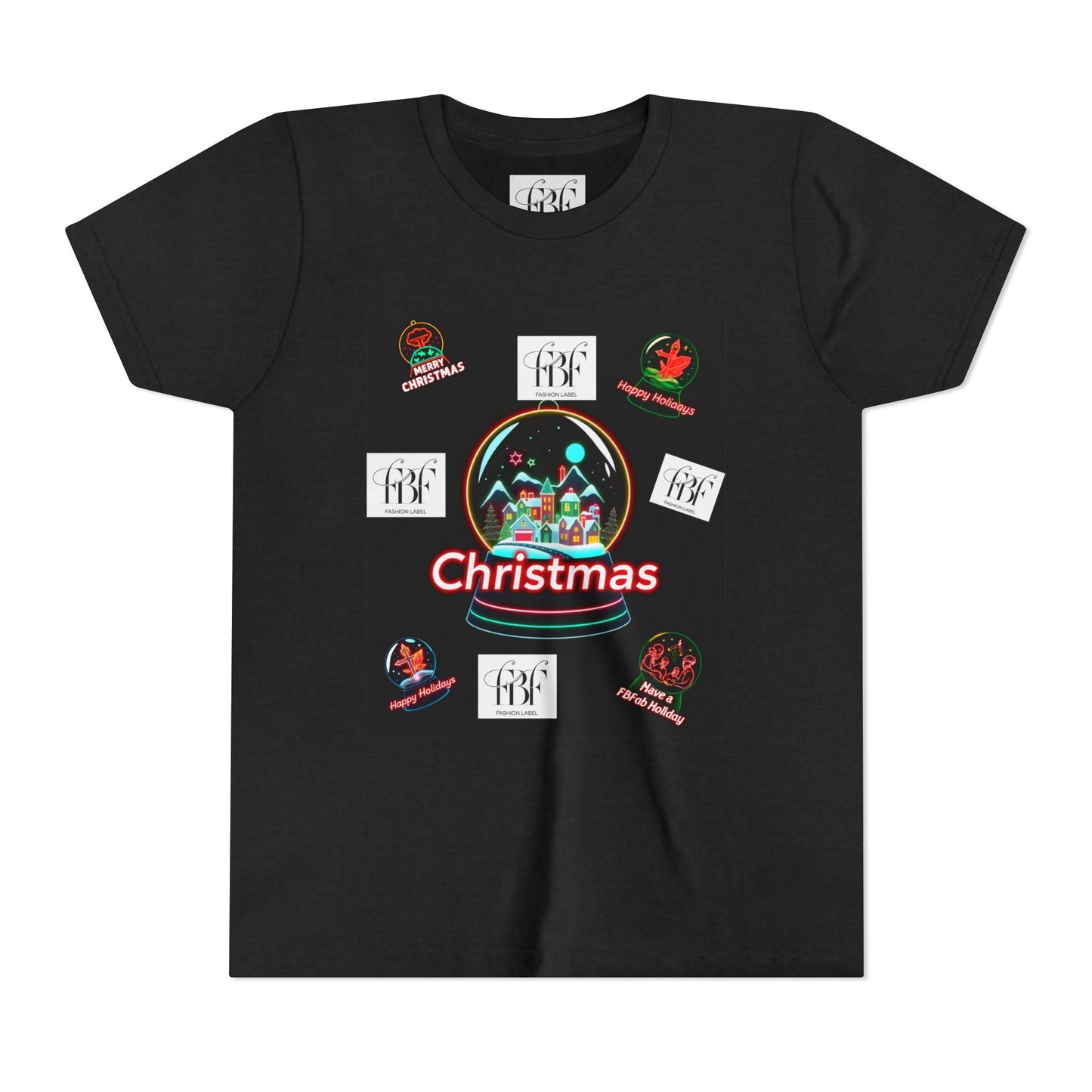 Youth Christmas Short Sleeve Tee, Holiday Tee, Xmas Gift for Kids, Fun Tee for Celebrations, Winter Festive Shirt