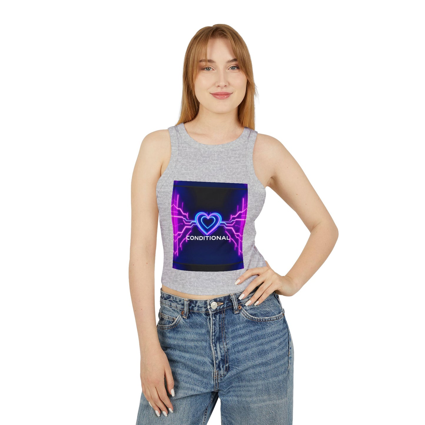 Neon Heart Racerback Tank Top, Trendy Crop Top, Party Attire, Summer Essential, Festival Wear, Gift for Her