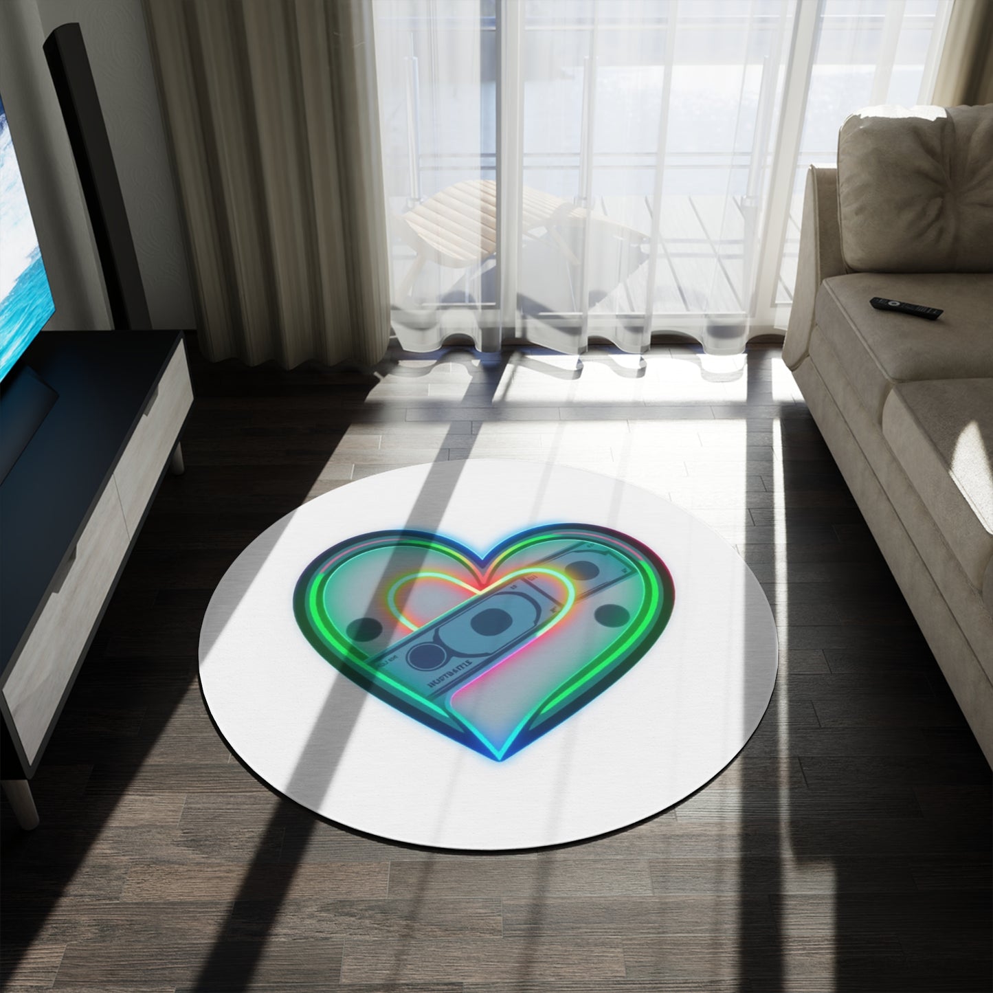 Neon Heart Round Rug - Modern Home Decor