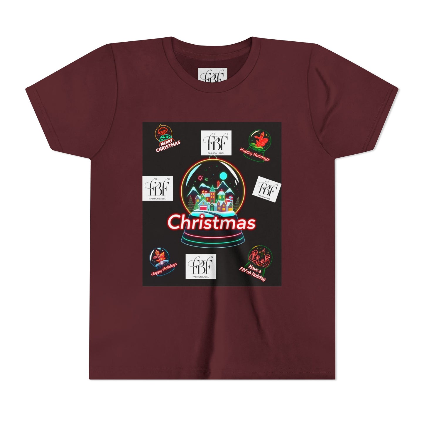 Youth Christmas Short Sleeve Tee, Holiday Tee, Xmas Gift for Kids, Fun Tee for Celebrations, Winter Festive Shirt