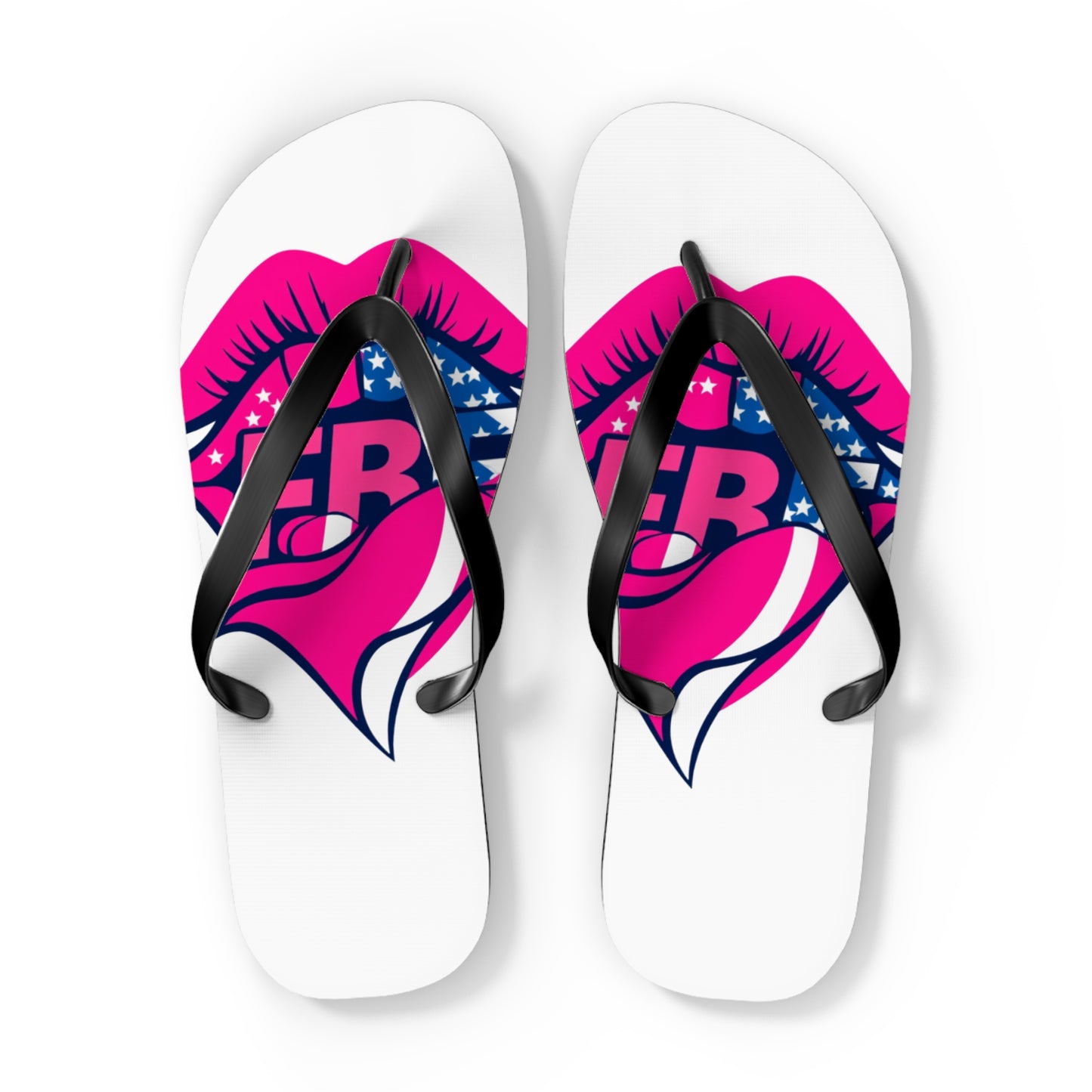 Patriotic Flip Flops with Kiss Design | Fun Summer Footwear, Vacation Sandals, Memorial Day, 4th of July, Beachwear