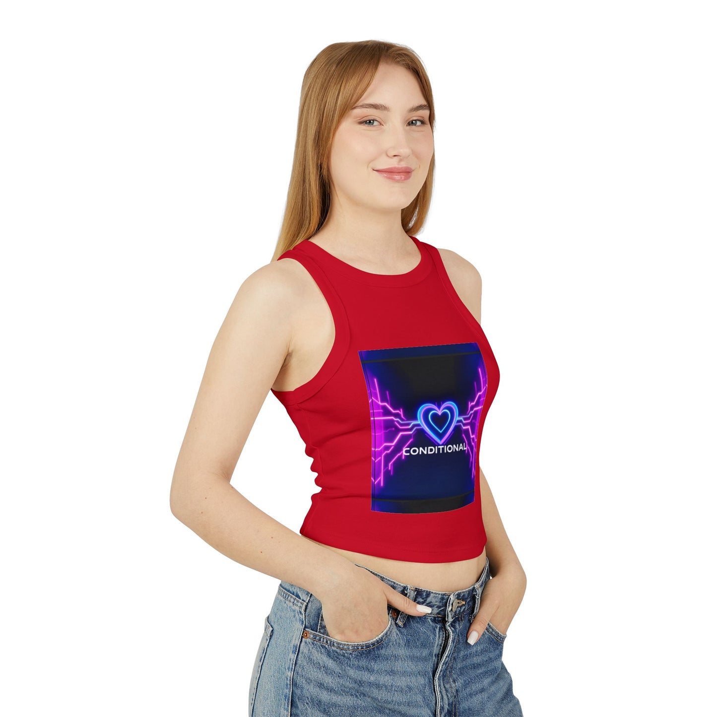 Neon Heart Racerback Tank Top, Trendy Crop Top, Party Attire, Summer Essential, Festival Wear, Gift for Her