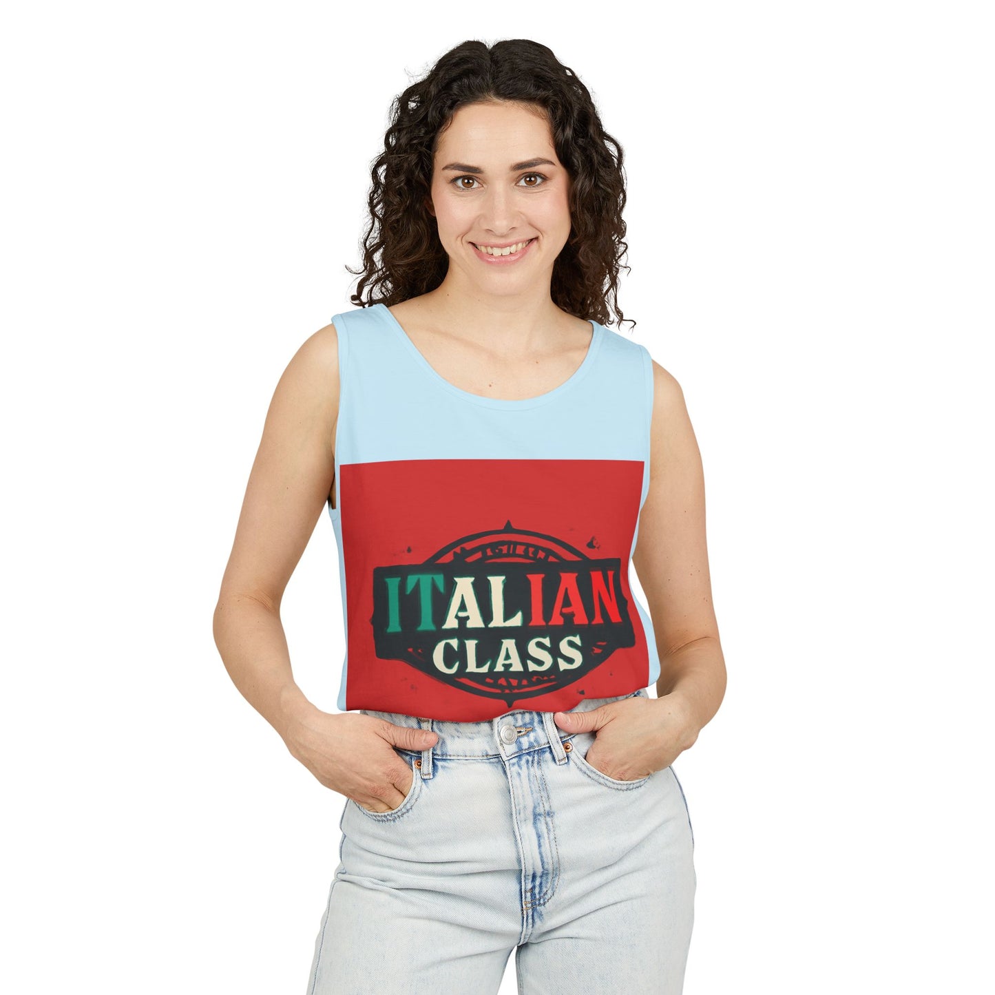 Italian Class Unisex Garment-Dyed Tank Top, Casual Summer Wear, Italian Heritage Gift, Foodie Apparel, Vacation Top