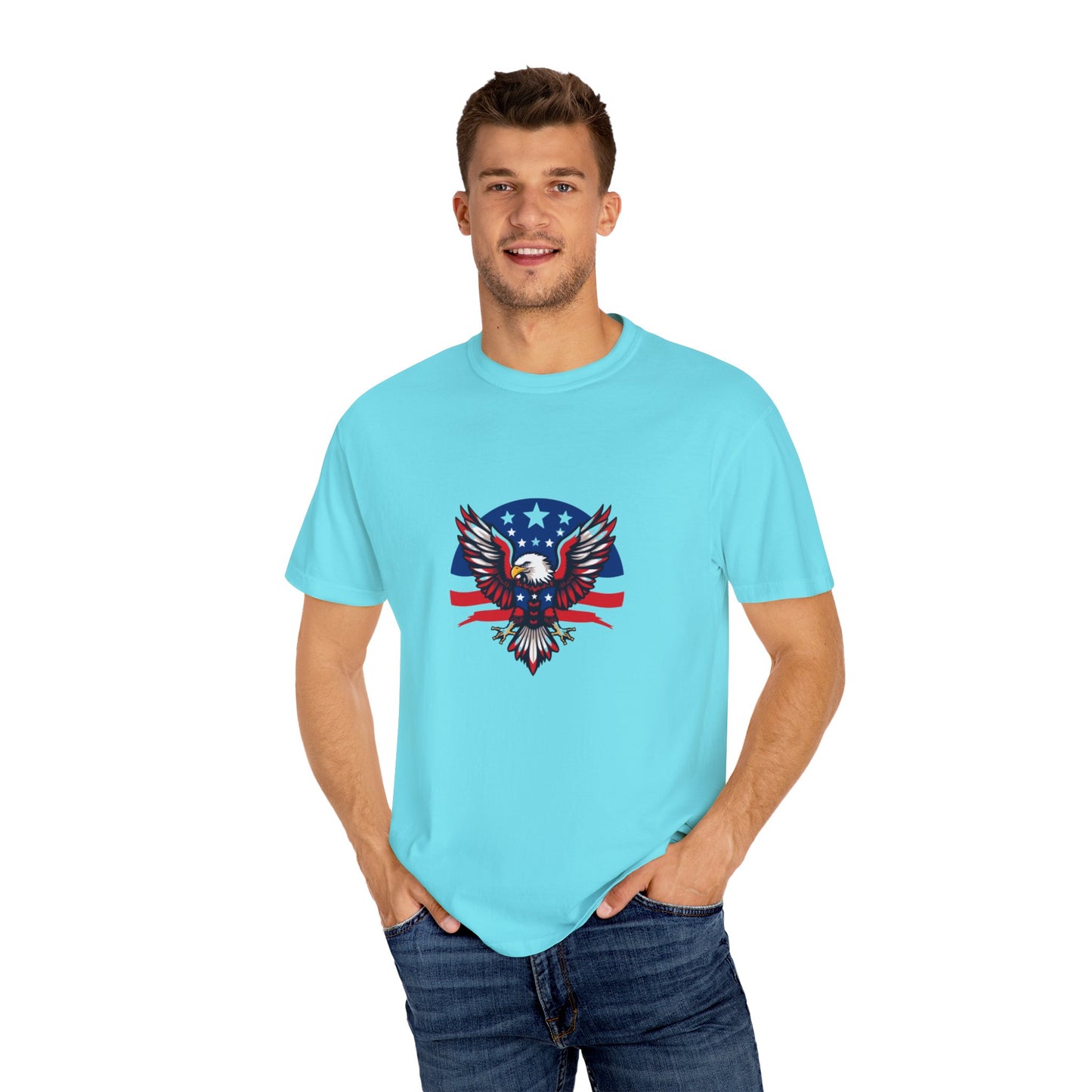 Patriotic T-Shirt with Eagle Graphic | Faith By Flag Tee, Unisex Apparel, Independence Day Shirt, Casual Wear, Gift for Veterans