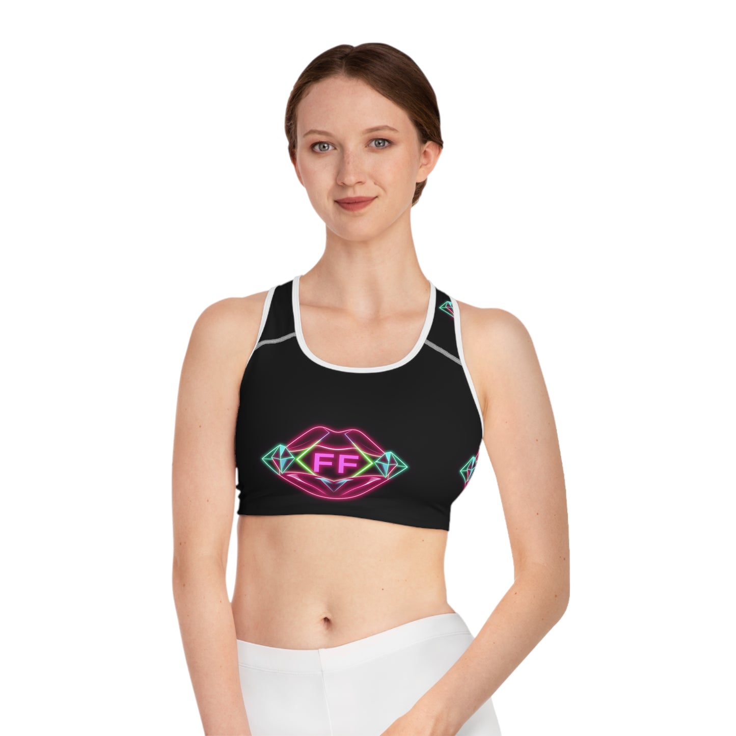 Neon Lip Graphic Sports Bra, Fitness Apparel for Women, Gym Top for Workouts, Dance Class, Activewear