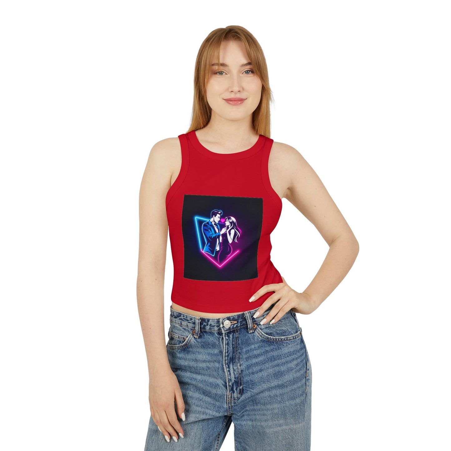 Neon Love Graphic Tank Top, Women's Racerback Shirt, Perfect for Date Night, Festival Wear, Summer Style, Valentine's Day Gift