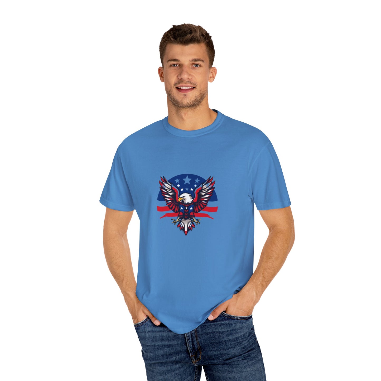 Patriotic T-Shirt with Eagle Graphic | Faith By Flag Tee, Unisex Apparel, Independence Day Shirt, Casual Wear, Gift for Veterans