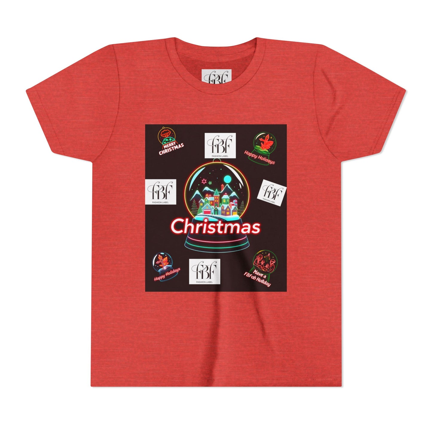 Youth Christmas Short Sleeve Tee, Holiday Tee, Xmas Gift for Kids, Fun Tee for Celebrations, Winter Festive Shirt