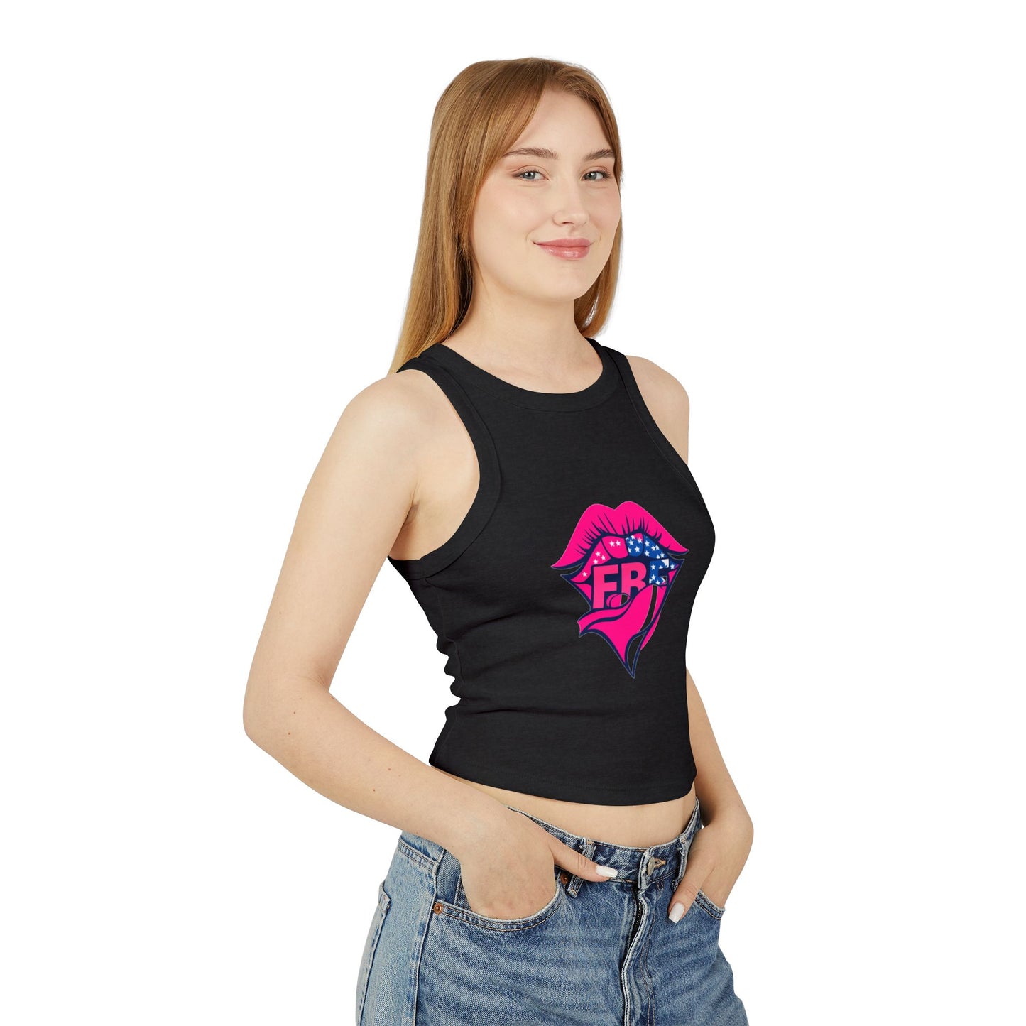 Trendy Women's Ribbed Racer Tank Top, Casual Summer Top, Graphic Crop Tank, Festival Wear, Cute Workout Shirt