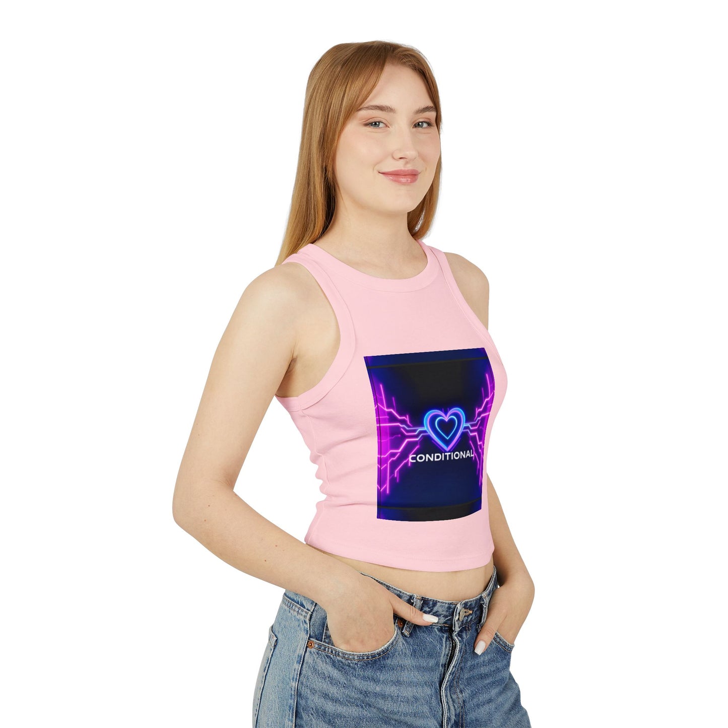 Neon Heart Racerback Tank Top, Trendy Crop Top, Party Attire, Summer Essential, Festival Wear, Gift for Her