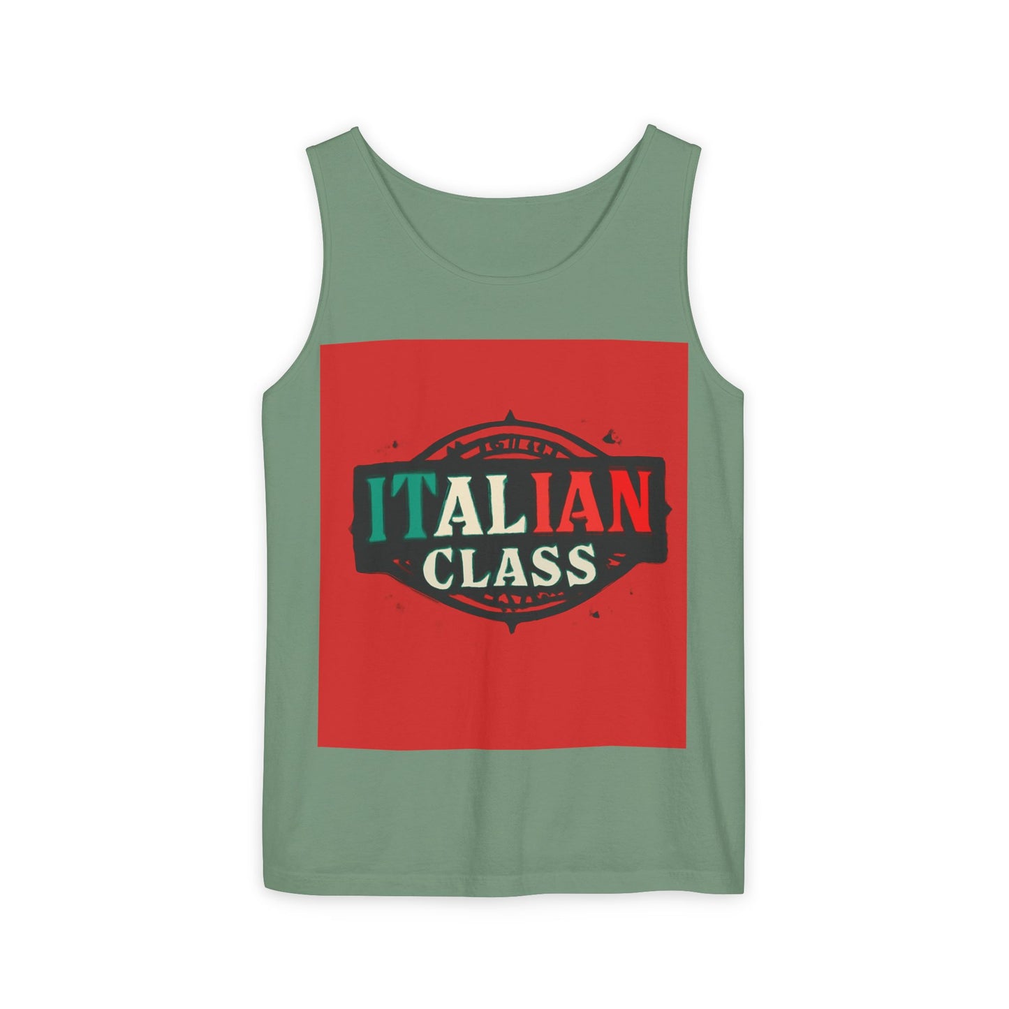 Italian Class Unisex Garment-Dyed Tank Top, Casual Summer Wear, Italian Heritage Gift, Foodie Apparel, Vacation Top