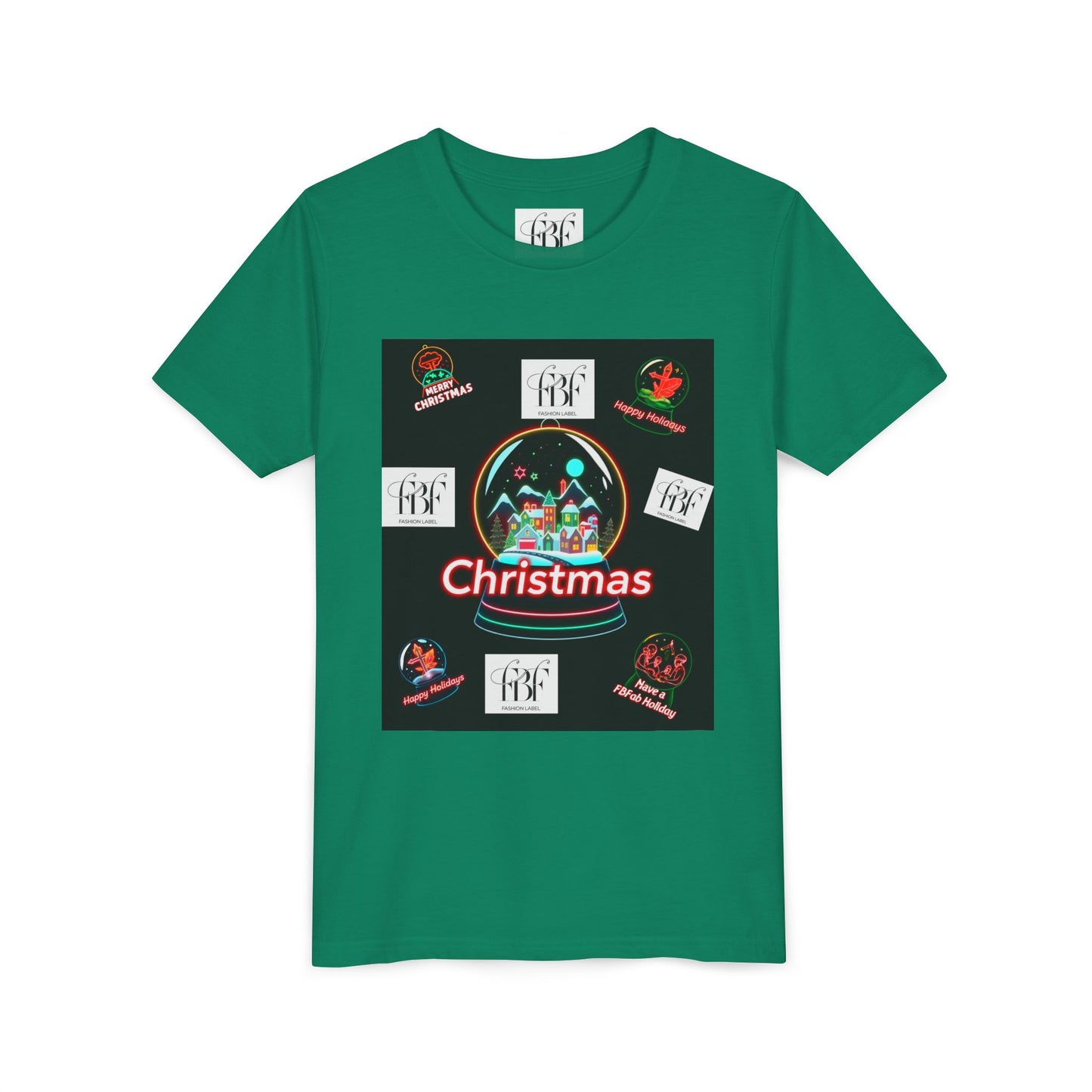 Youth Christmas Short Sleeve Tee, Holiday Tee, Xmas Gift for Kids, Fun Tee for Celebrations, Winter Festive Shirt