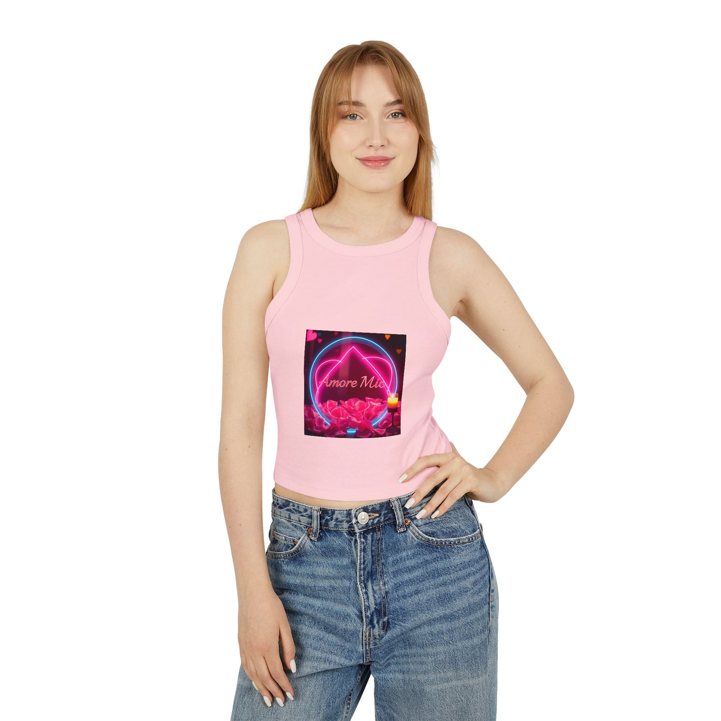 Romantic Graphic Racerback Tank, Cute Summer Top, Feminine Casual Wear, Heart Design, Gift for Her