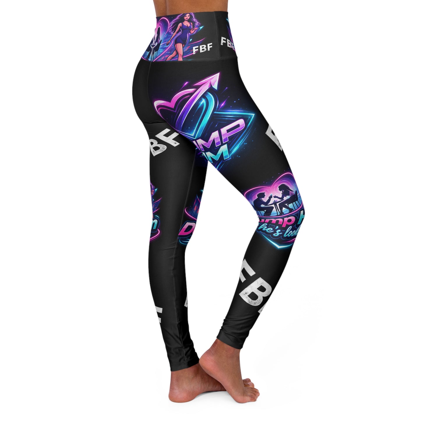 High-Waist Neon "Dump Him" Yoga Leggings — Retro Heart Fitness Leggings