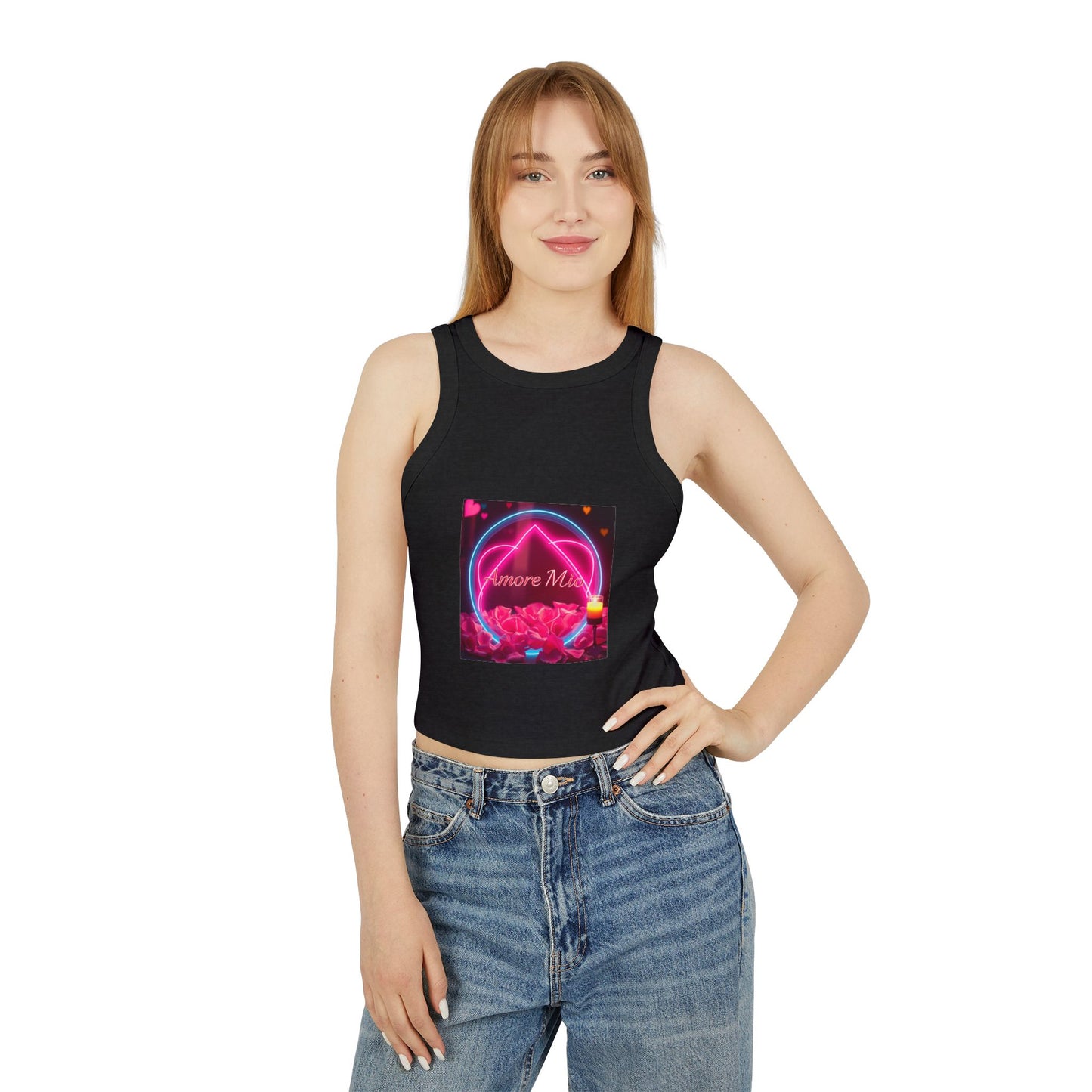 Romantic Graphic Racerback Tank, Cute Summer Top, Feminine Casual Wear, Heart Design, Gift for Her