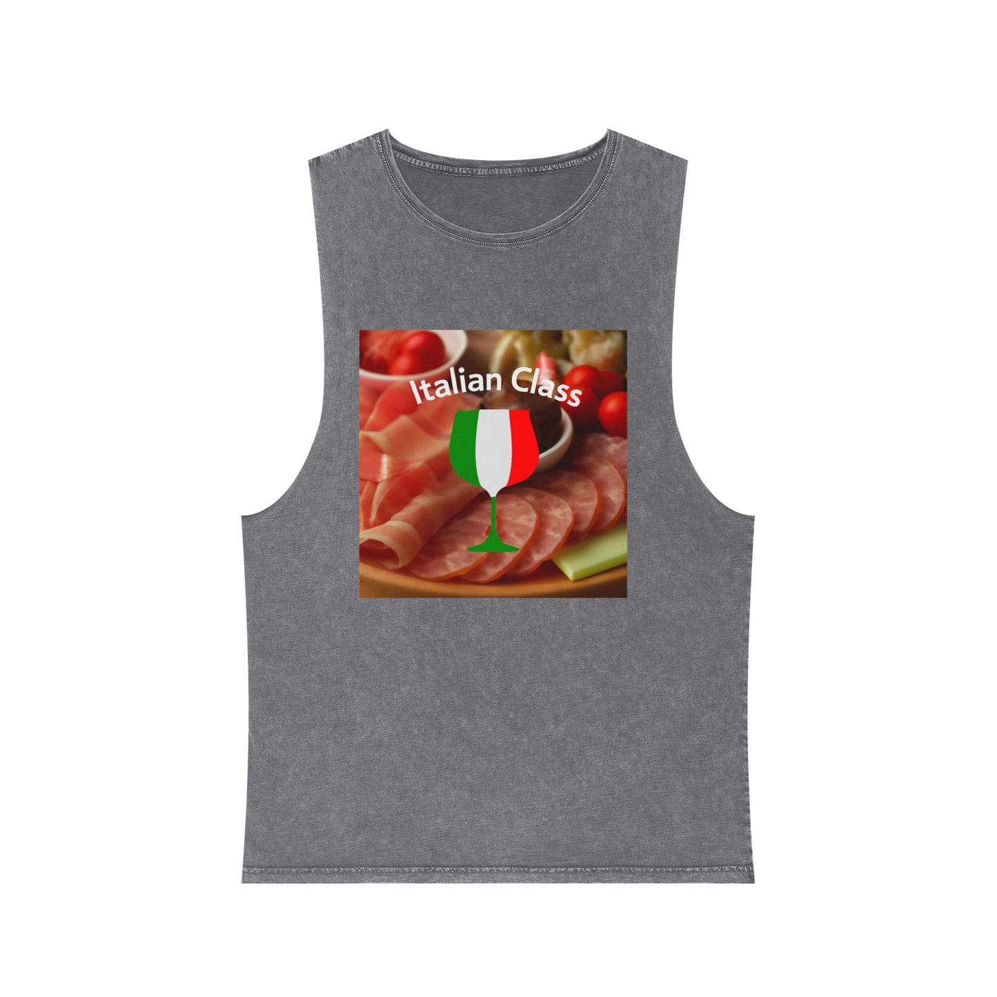 Italian Class Unisex Stonewash Tank Top | Casual Summer Wear, Gift for Food Lovers, BBQ Attire, Vacation Apparel, Culinary Humor