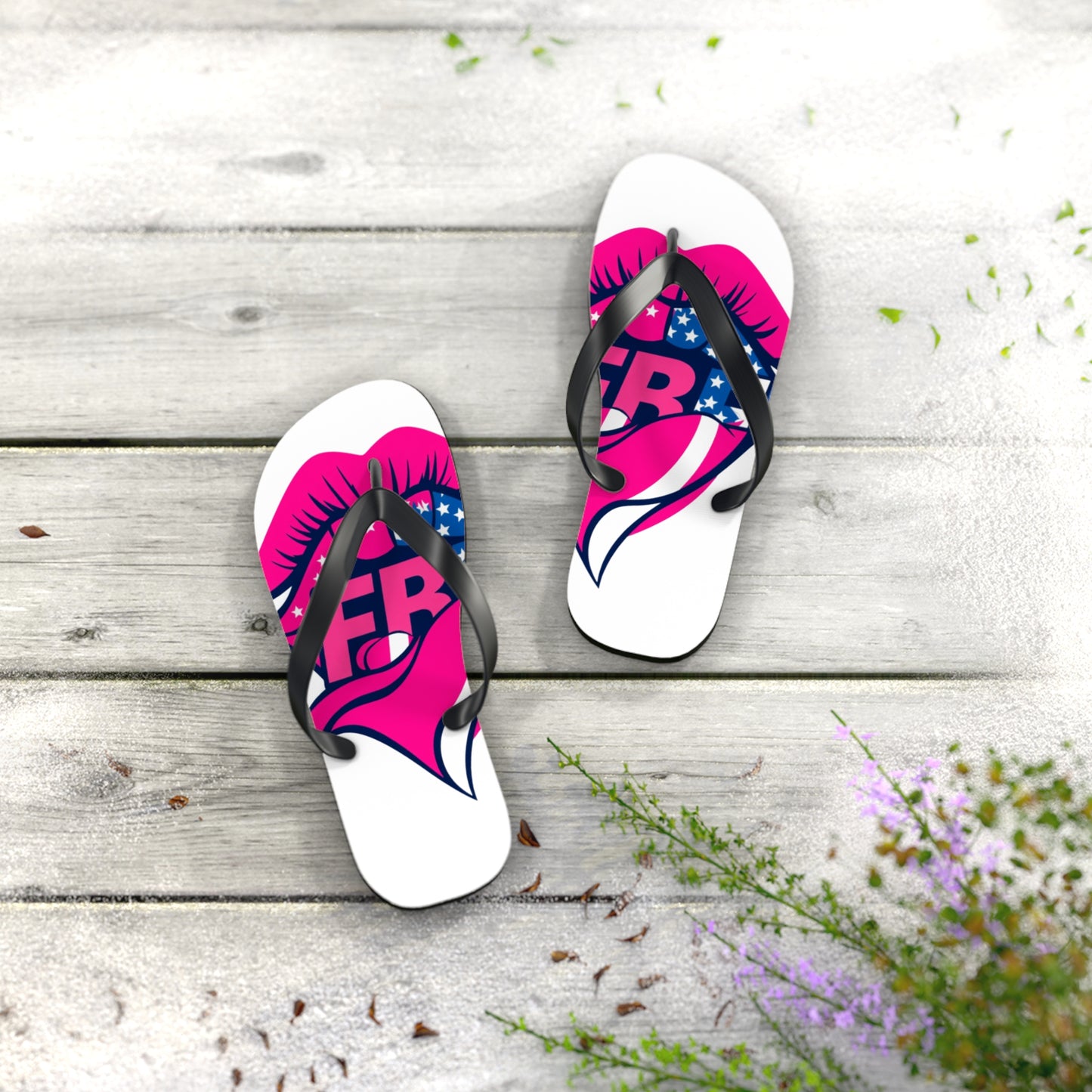Patriotic Flip Flops with Kiss Design | Fun Summer Footwear, Vacation Sandals, Memorial Day, 4th of July, Beachwear