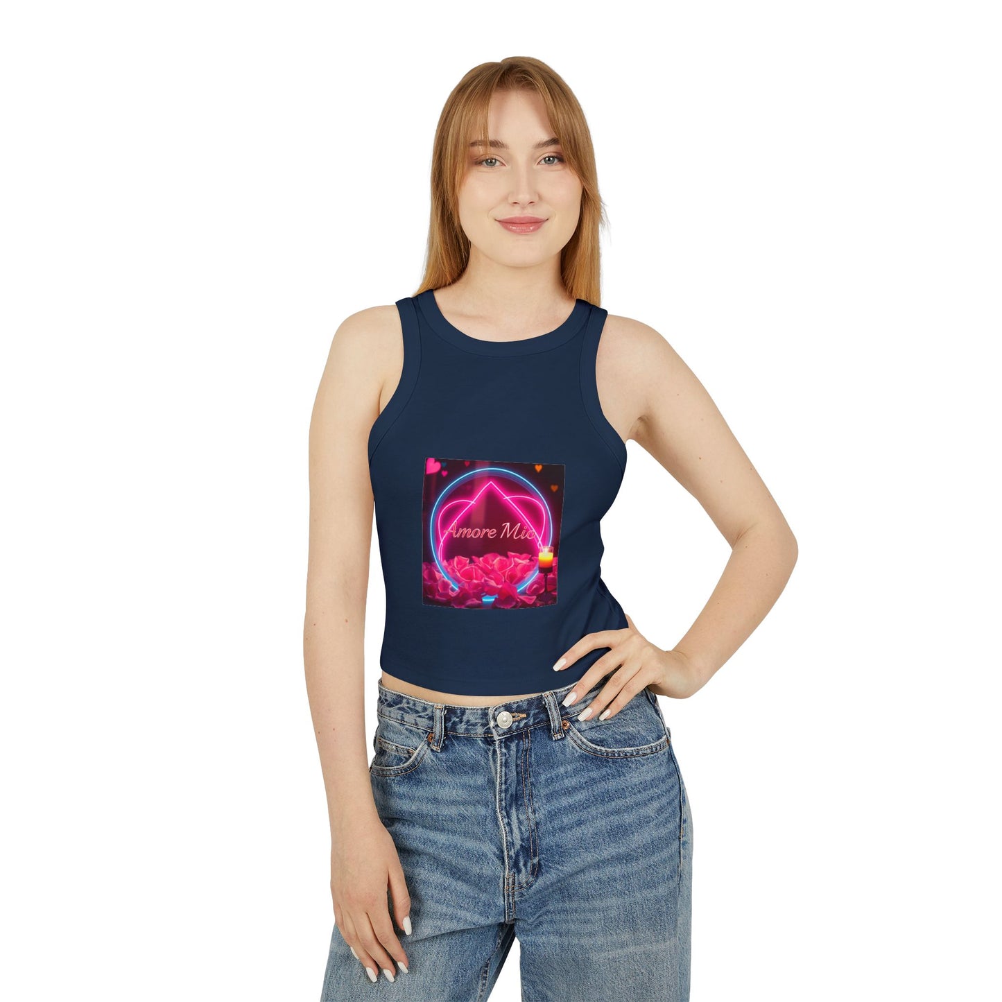 Romantic Graphic Racerback Tank, Cute Summer Top, Feminine Casual Wear, Heart Design, Gift for Her