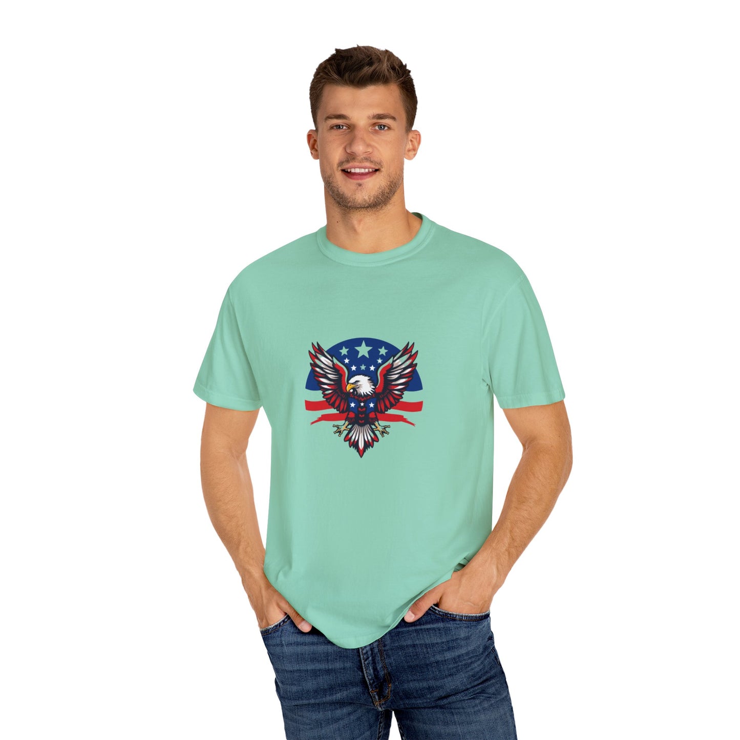Patriotic T-Shirt with Eagle Graphic | Faith By Flag Tee, Unisex Apparel, Independence Day Shirt, Casual Wear, Gift for Veterans