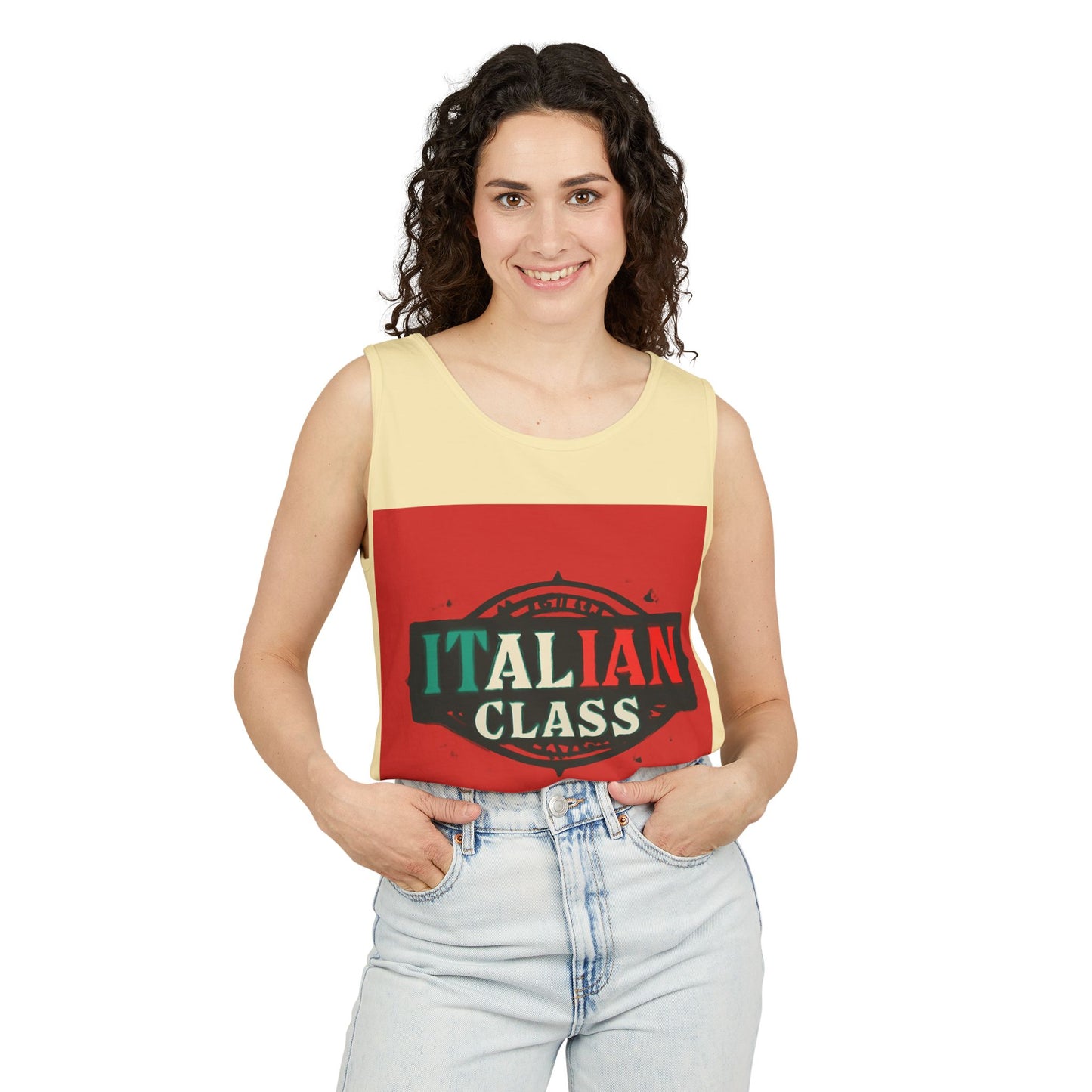 Italian Class Unisex Garment-Dyed Tank Top, Casual Summer Wear, Italian Heritage Gift, Foodie Apparel, Vacation Top