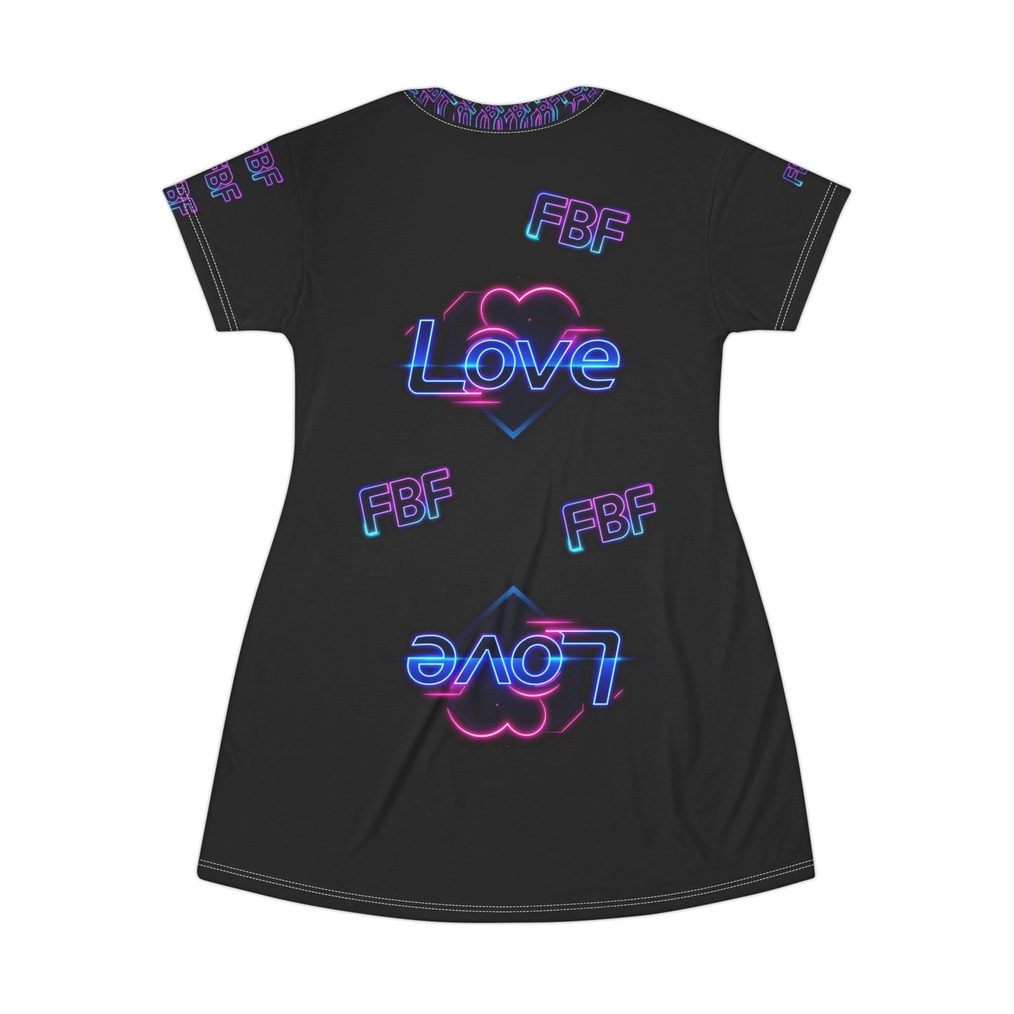 Neon 'LOVE' Graphic T-Shirt Dress — Retro Vaporwave Heart Print