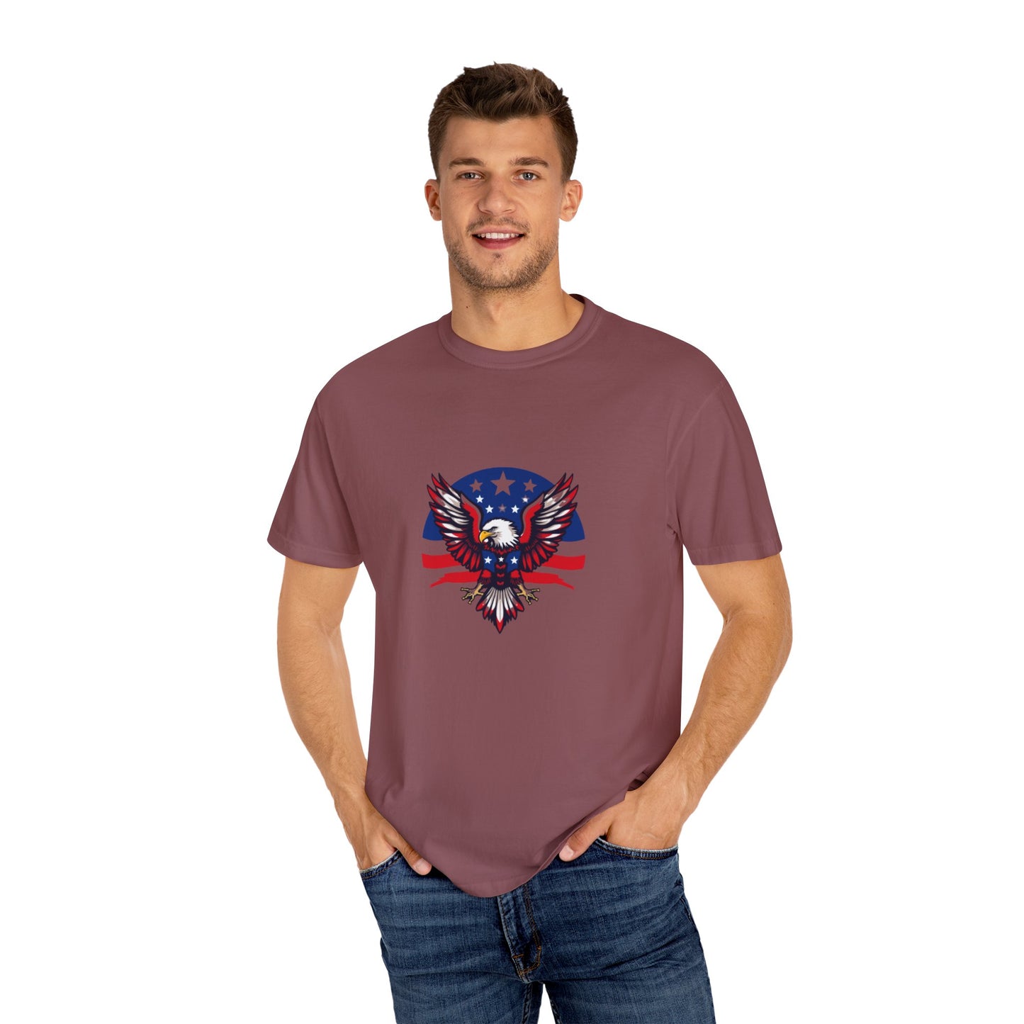 Patriotic T-Shirt with Eagle Graphic | Faith By Flag Tee, Unisex Apparel, Independence Day Shirt, Casual Wear, Gift for Veterans