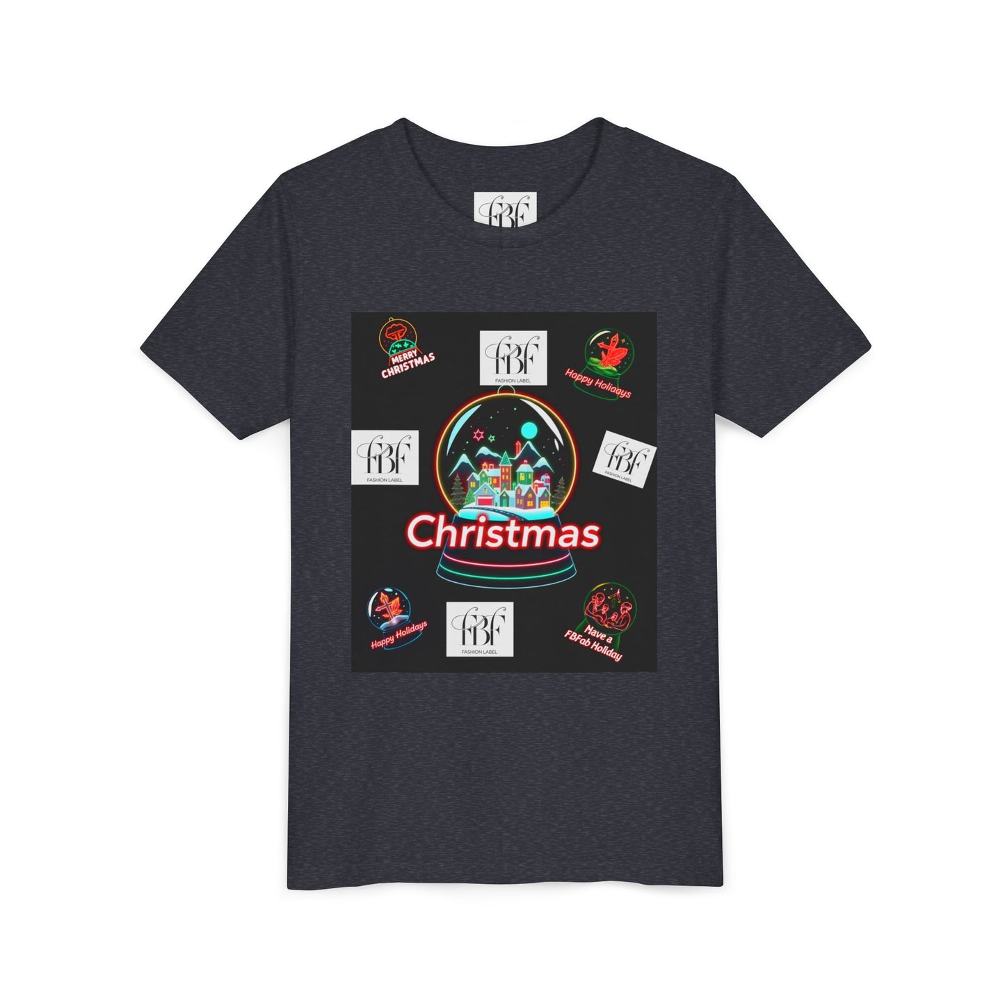 Youth Christmas Short Sleeve Tee, Holiday Tee, Xmas Gift for Kids, Fun Tee for Celebrations, Winter Festive Shirt