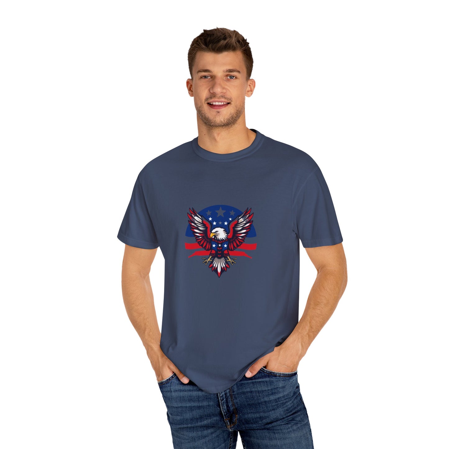 Patriotic T-Shirt with Eagle Graphic | Faith By Flag Tee, Unisex Apparel, Independence Day Shirt, Casual Wear, Gift for Veterans