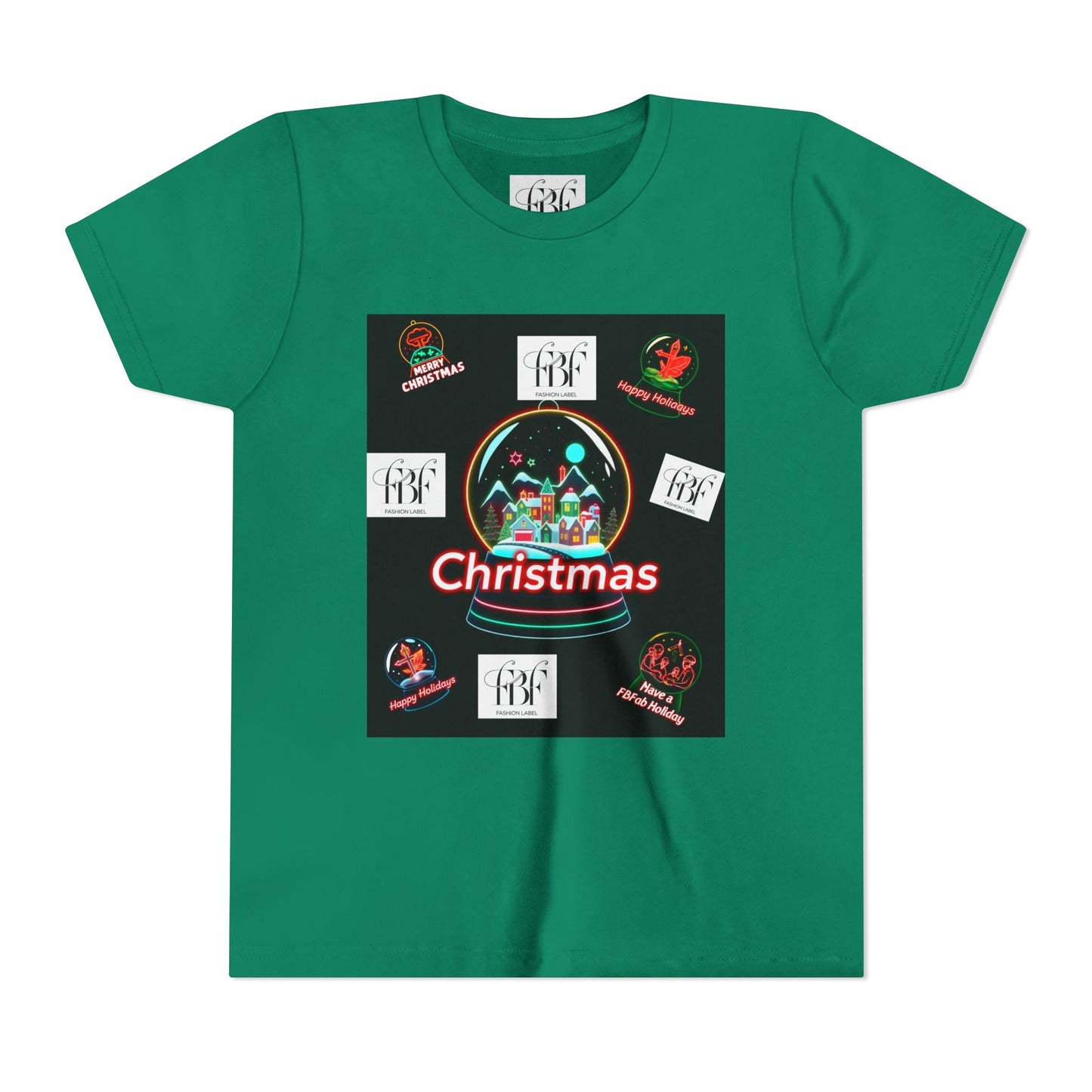 Youth Christmas Short Sleeve Tee, Holiday Tee, Xmas Gift for Kids, Fun Tee for Celebrations, Winter Festive Shirt