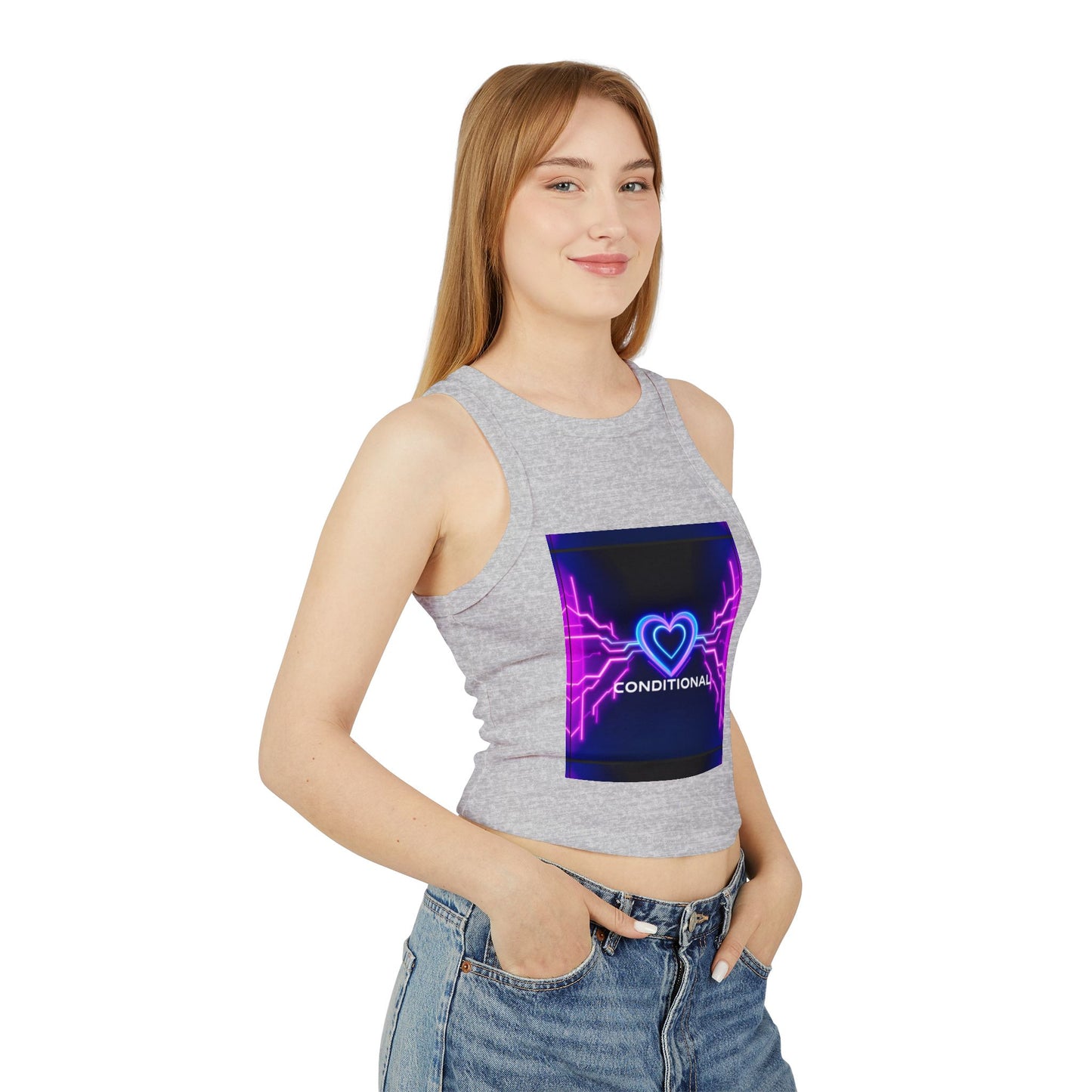 Neon Heart Racerback Tank Top, Trendy Crop Top, Party Attire, Summer Essential, Festival Wear, Gift for Her