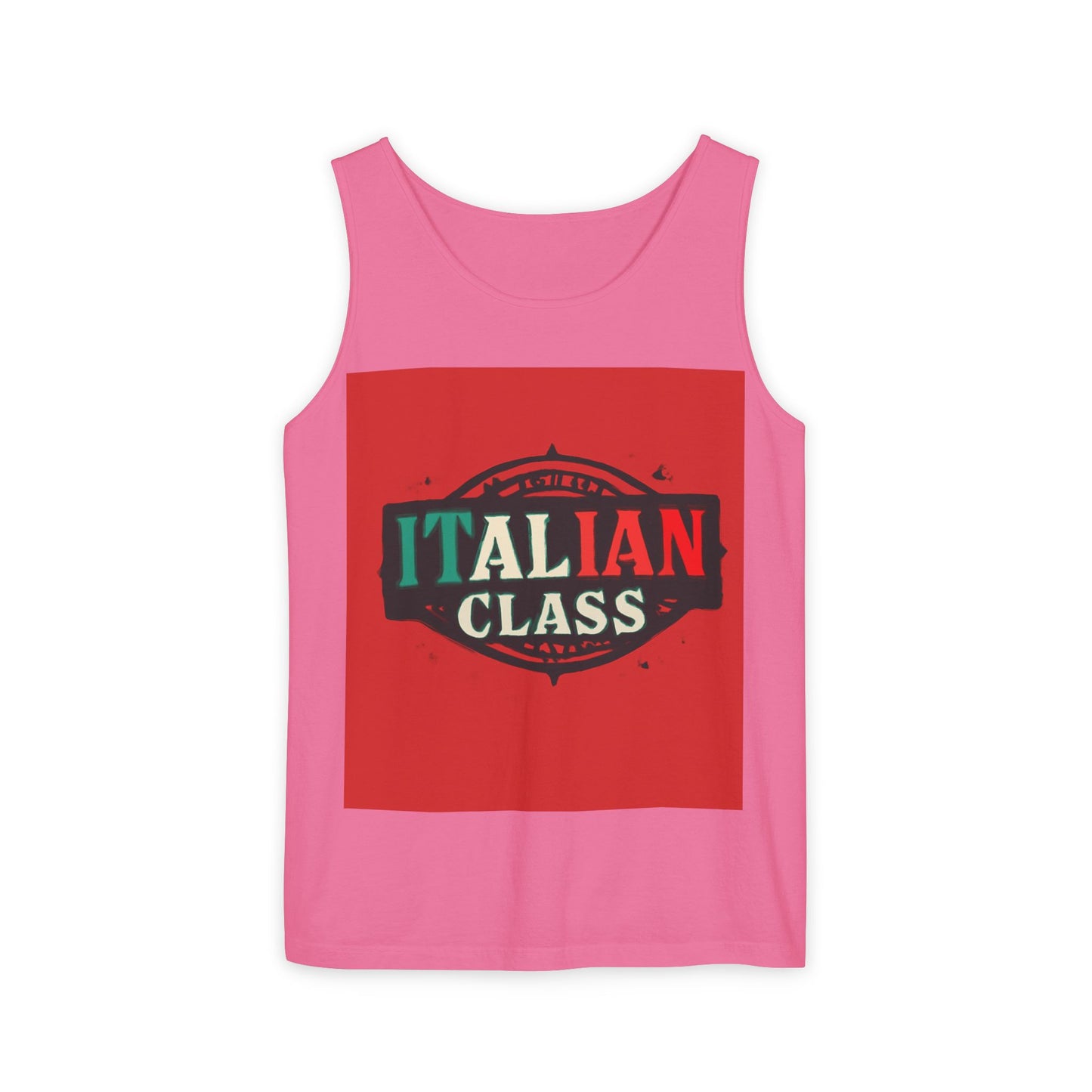 Italian Class Unisex Garment-Dyed Tank Top, Casual Summer Wear, Italian Heritage Gift, Foodie Apparel, Vacation Top