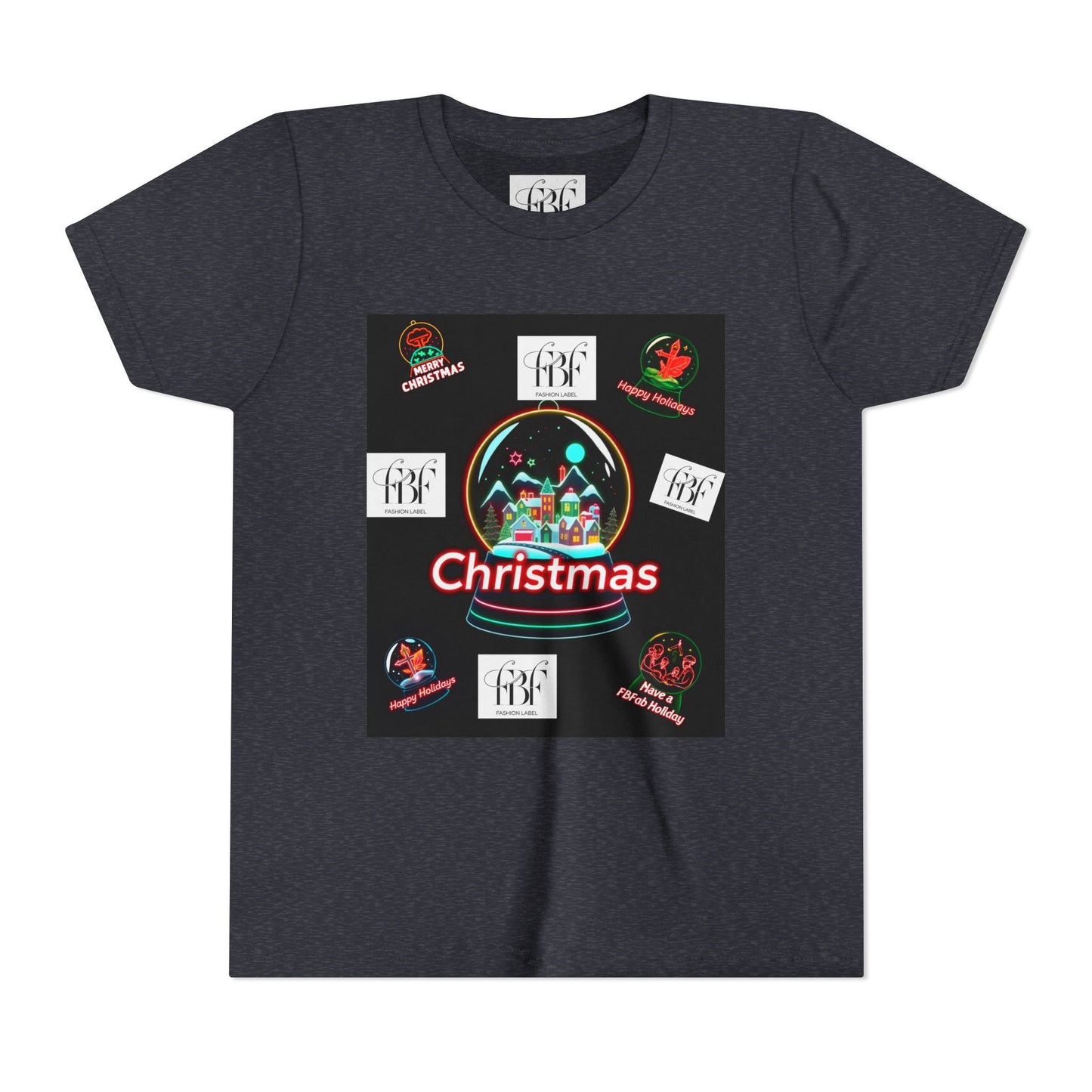 Youth Christmas Short Sleeve Tee, Holiday Tee, Xmas Gift for Kids, Fun Tee for Celebrations, Winter Festive Shirt
