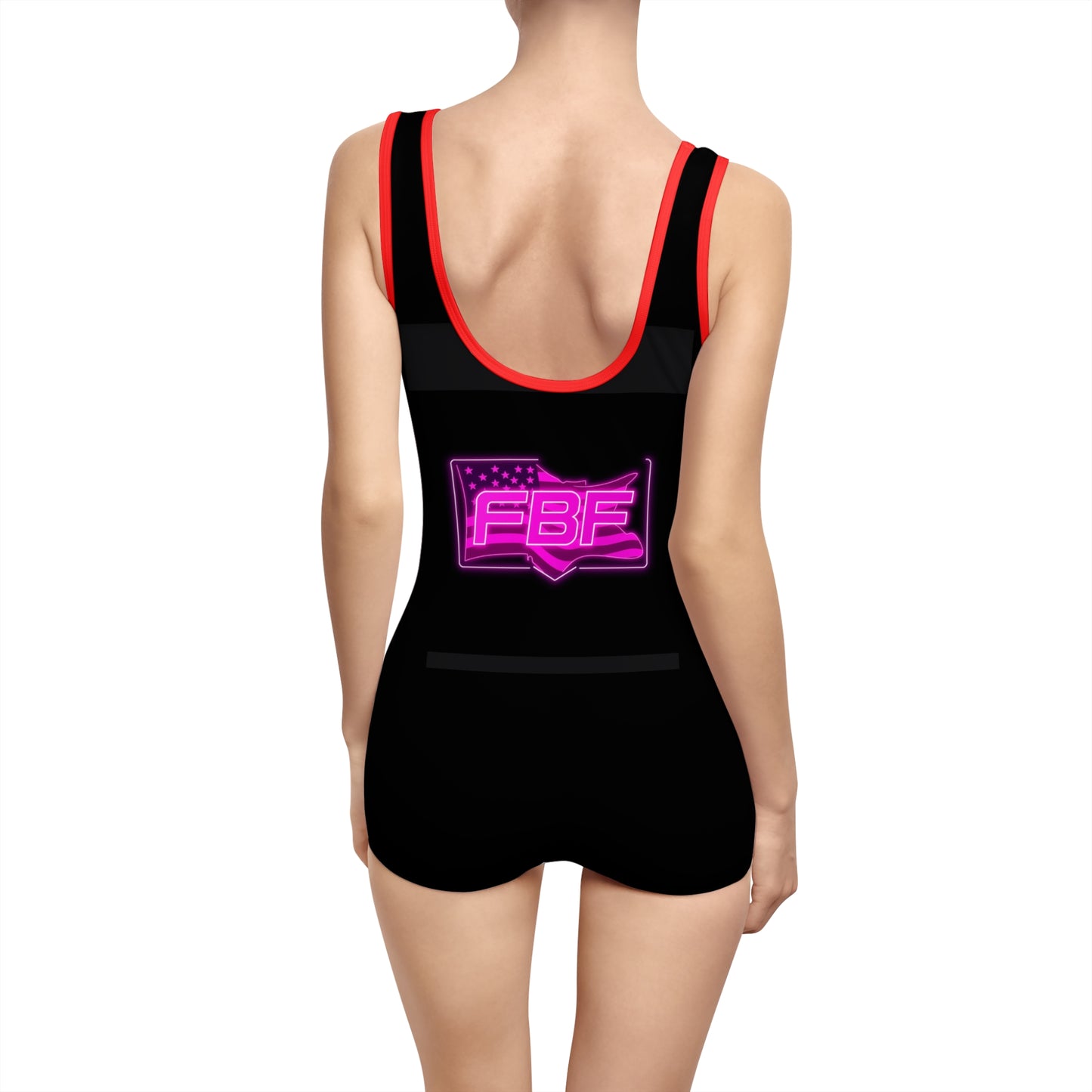 Women’s Vintage Swimsuit with Faith By Flag Design, Retro Swimwear, Beach Day Outfit, Pool Party Favor, Summer Vacation Essential
